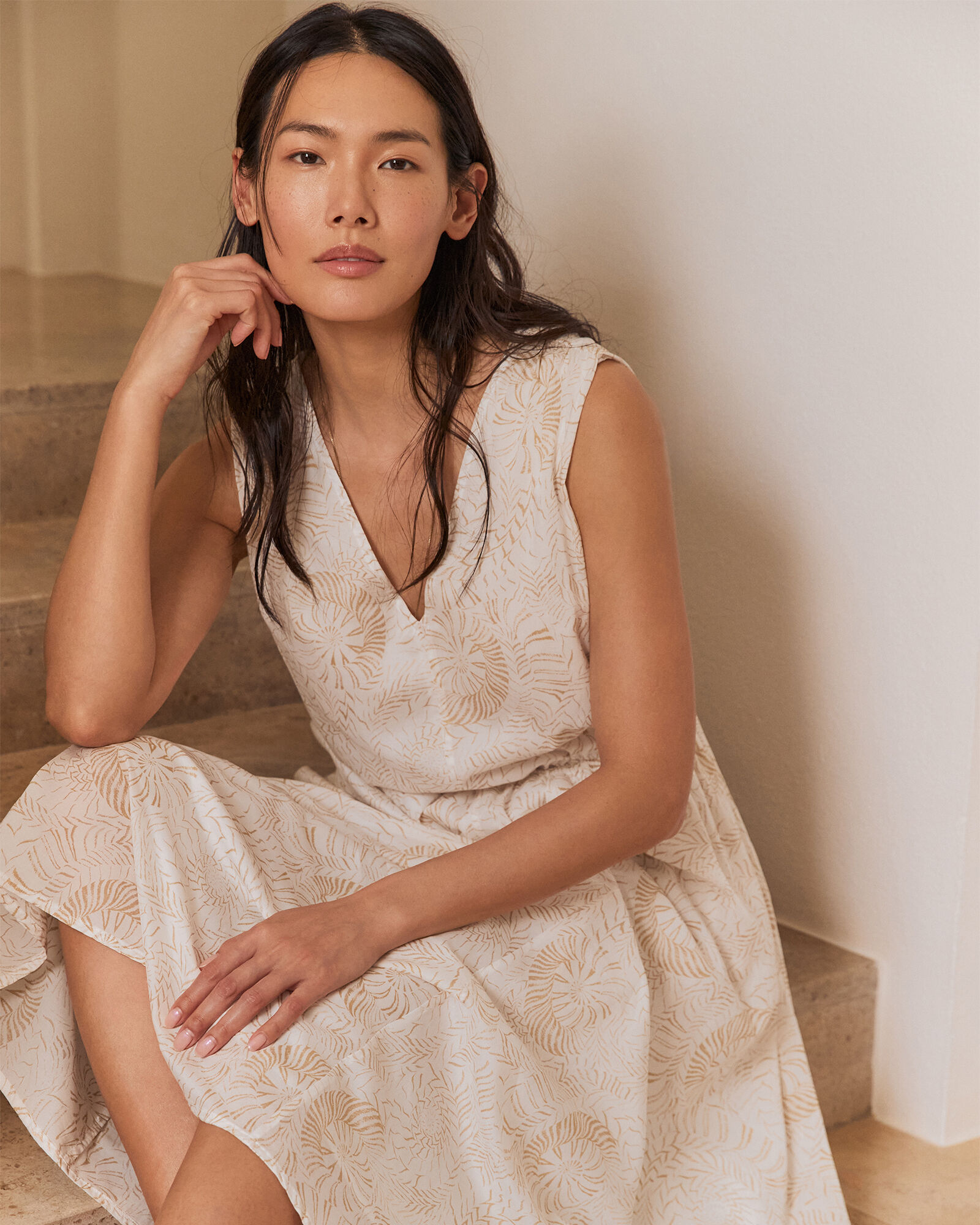 Cotton Voile Blend Shell Midi Dress