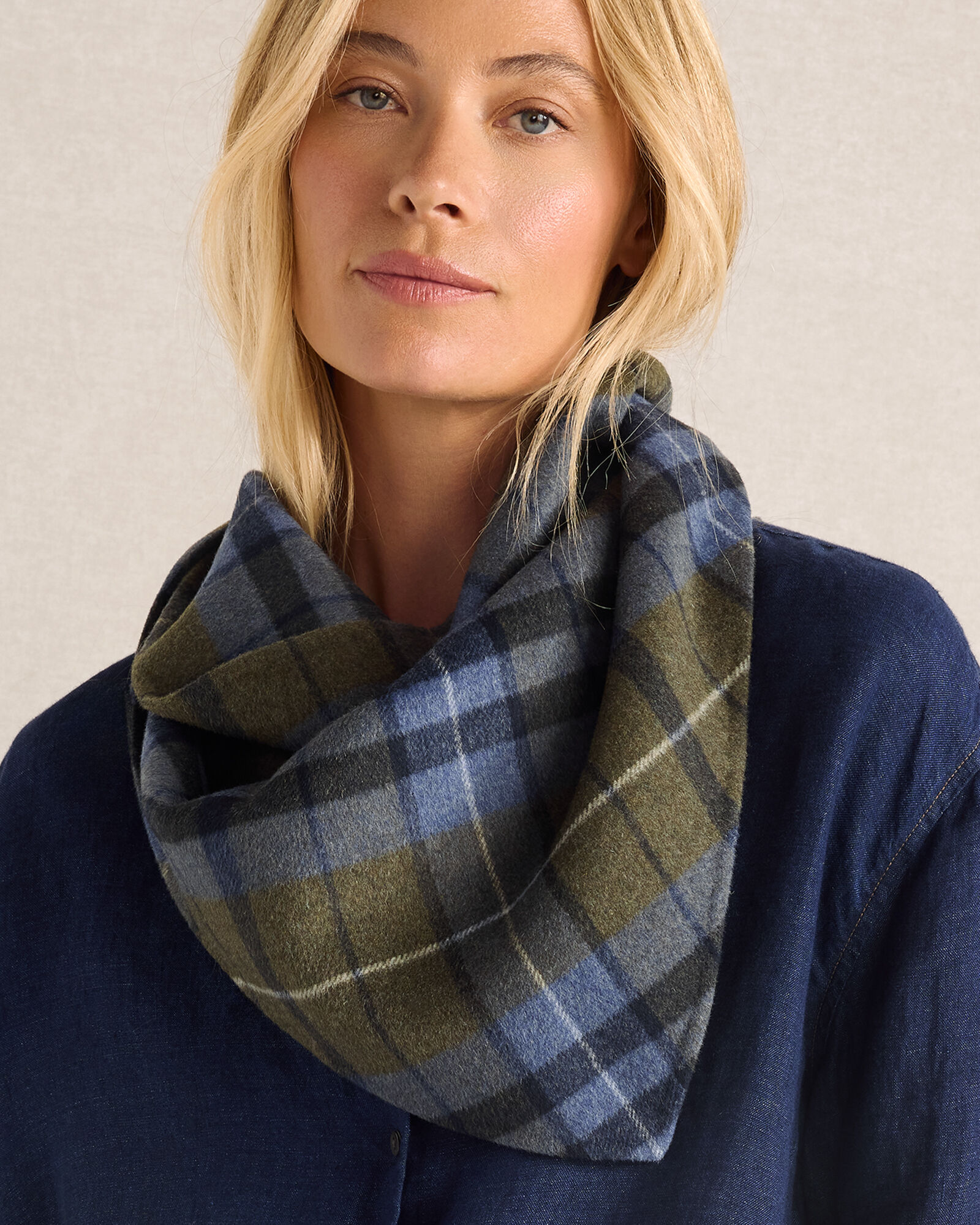 Wool Blend Plaid Triangle Scarf