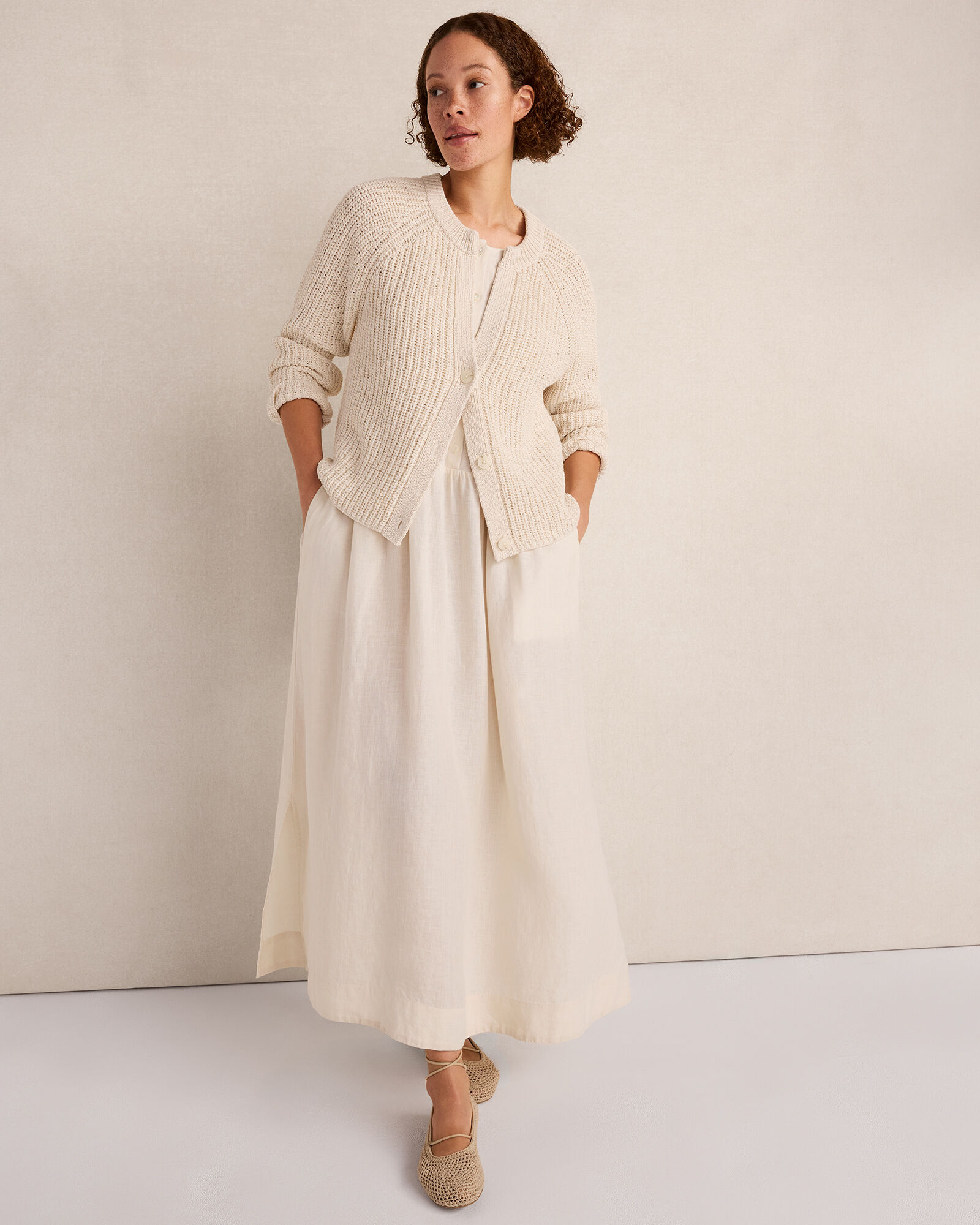 Cotton Tape Yarn V-Neck Cardigan