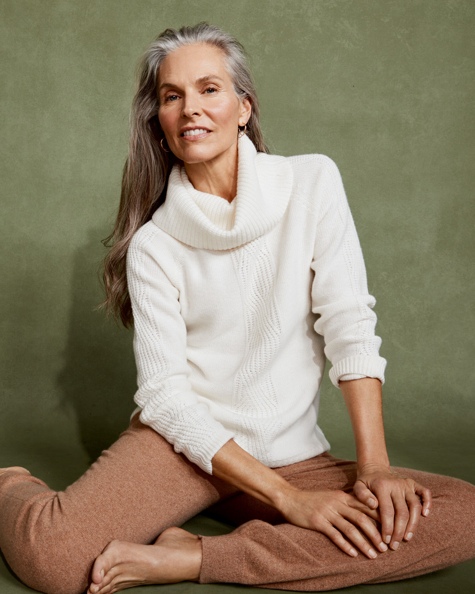 Pure Cashmere Cable Knit Cowl Neck Sweater