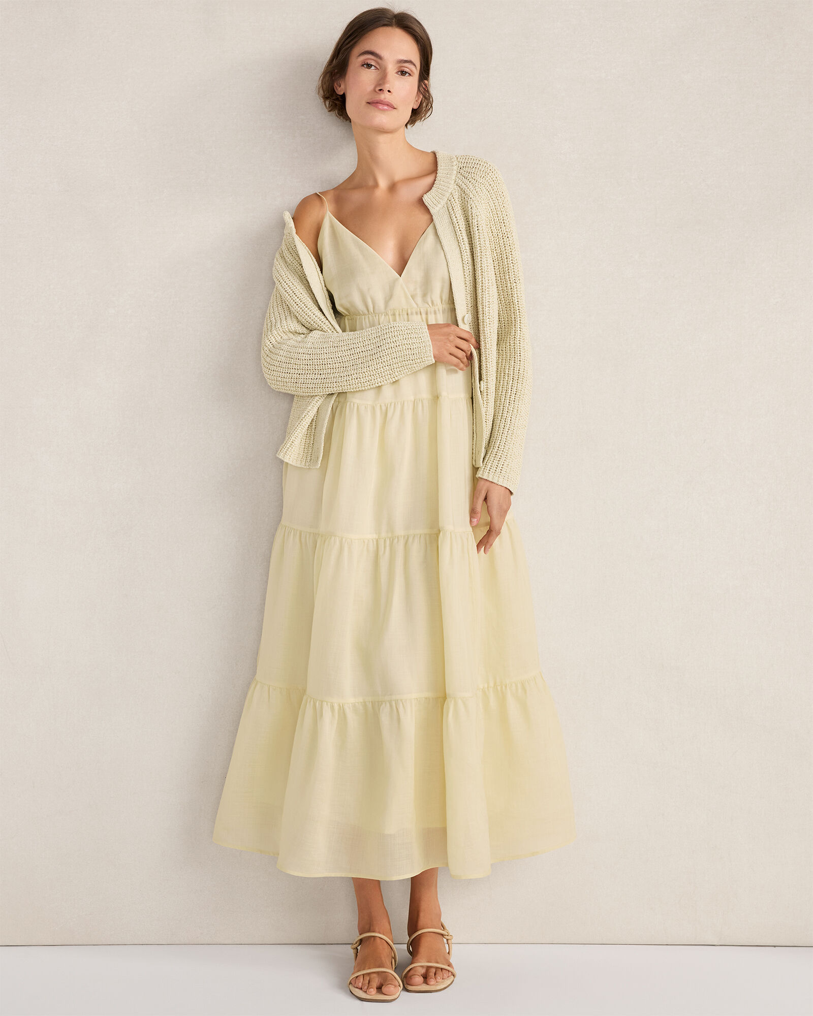 Ramie Blend Tiered Maxi Dress