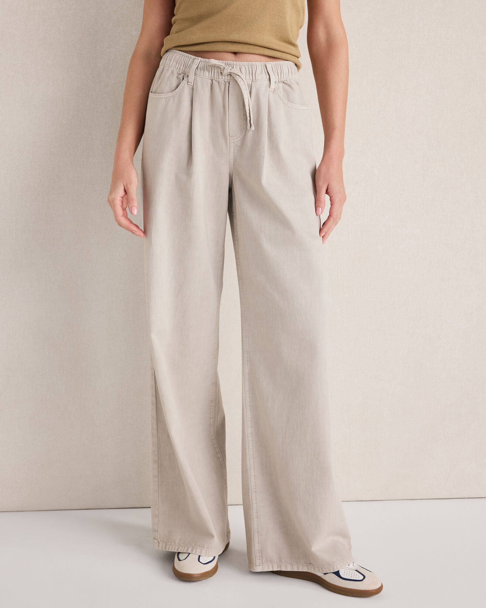 Cotton Denim Ecru Wide Leg Pants