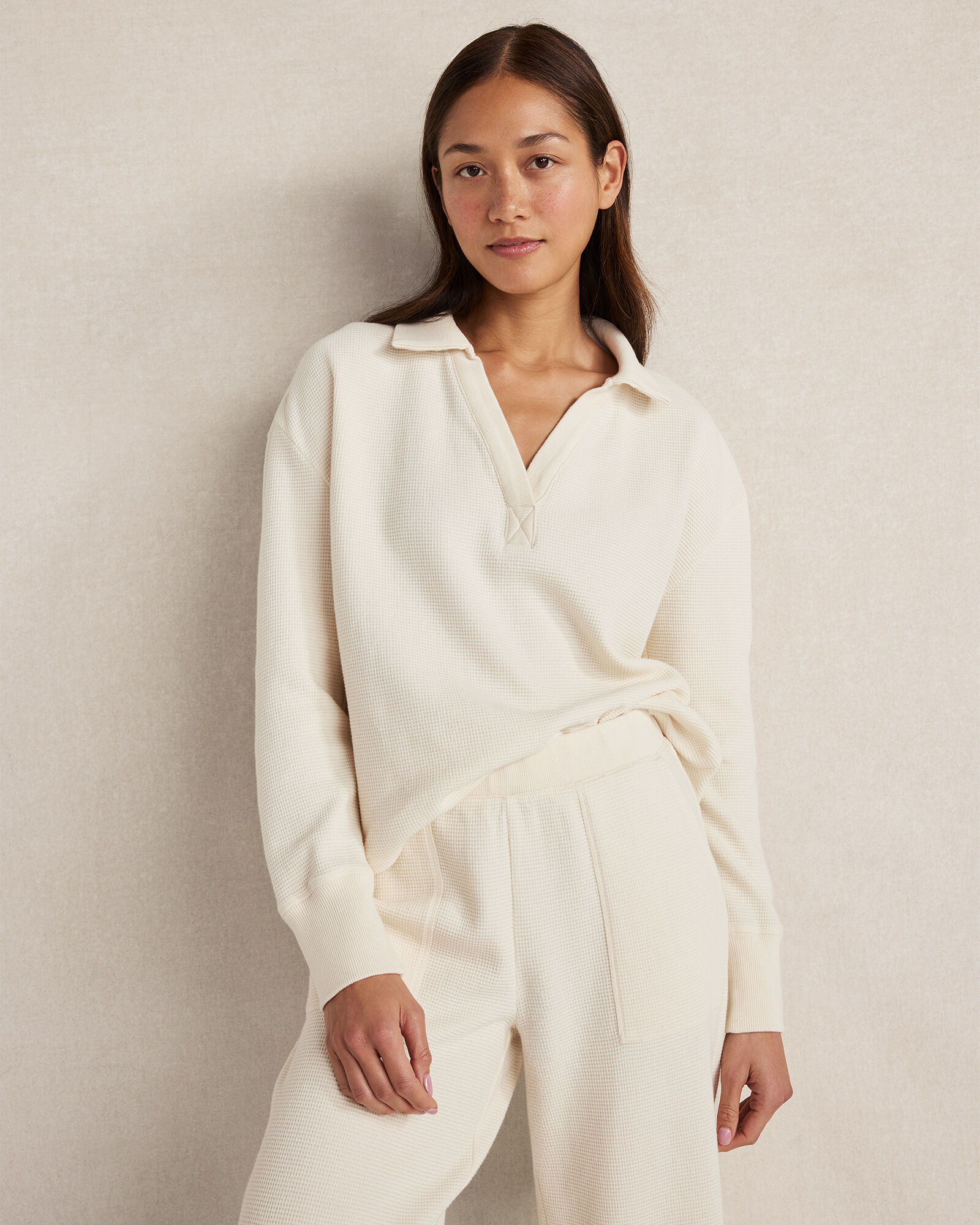 Resti Organic Cotton Waffle Johnny Collar Top