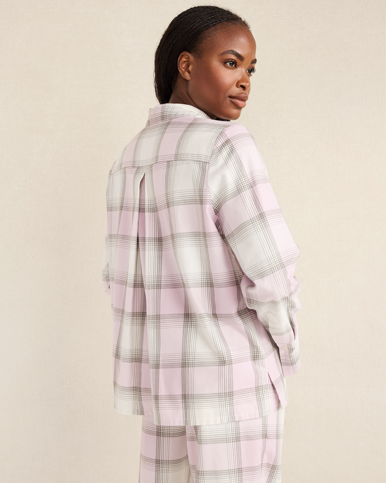 Lightweight Flannel Frosted Plaid Pajama Top