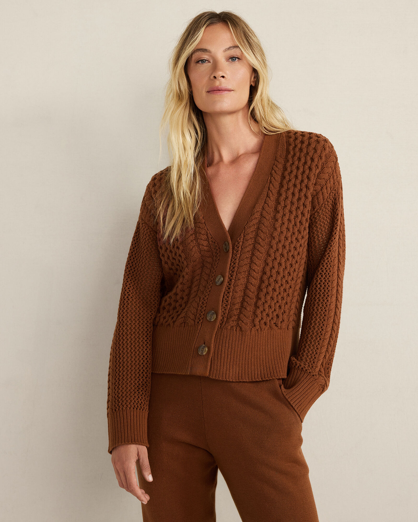 Cotton Blend Mixed Stitch Cardigan