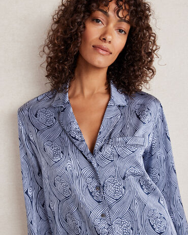 Washable Silk Deco Floral Pajama Shirt