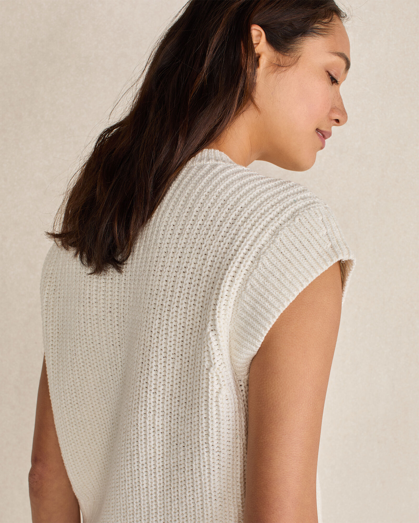 Organic Cotton Linen Shaker Stitch V-Neck Sweater