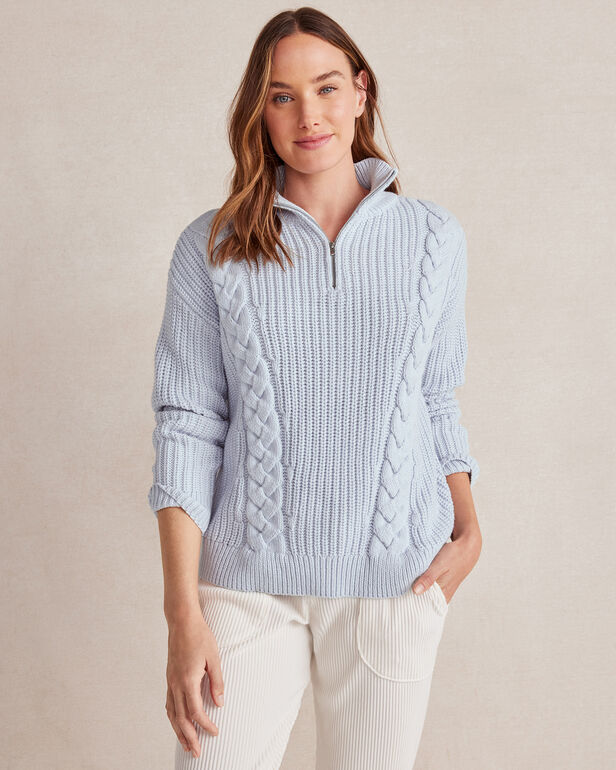 Shaker Stitch Half-Zip Cable Knit Sweater
