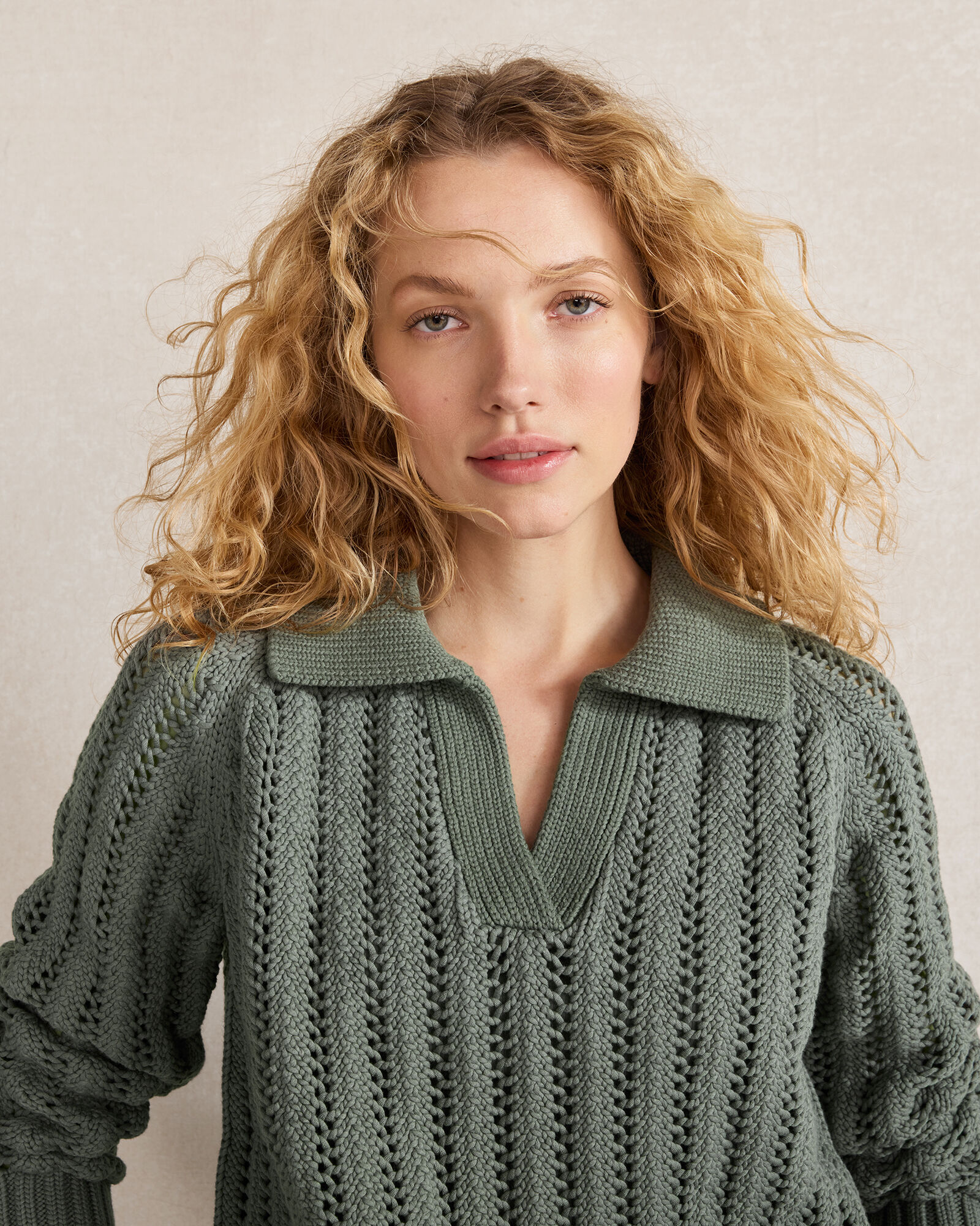 Open Stitch Johnny Collar Sweater Haven Well Within