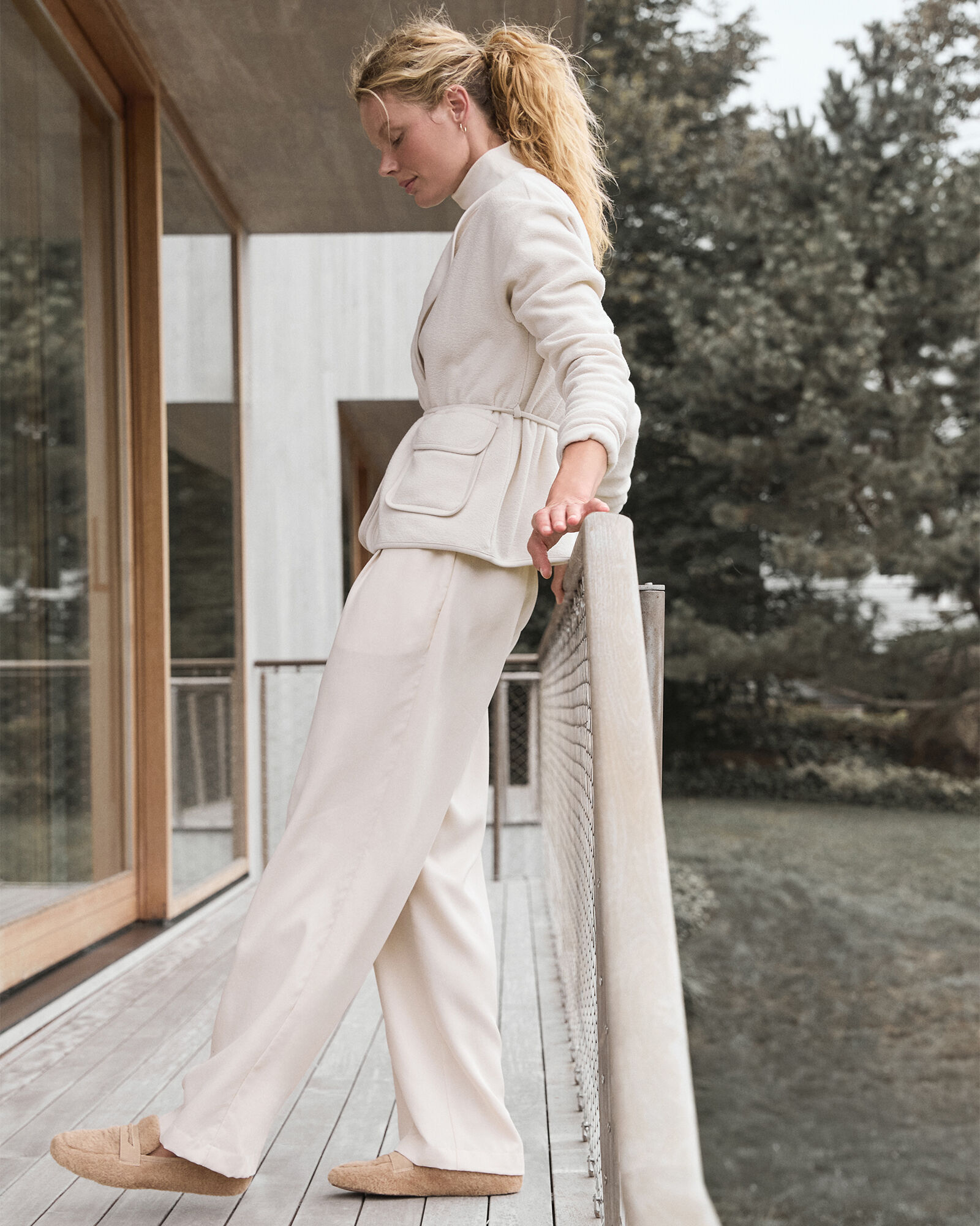 Washed Pleated Straight Leg Pants