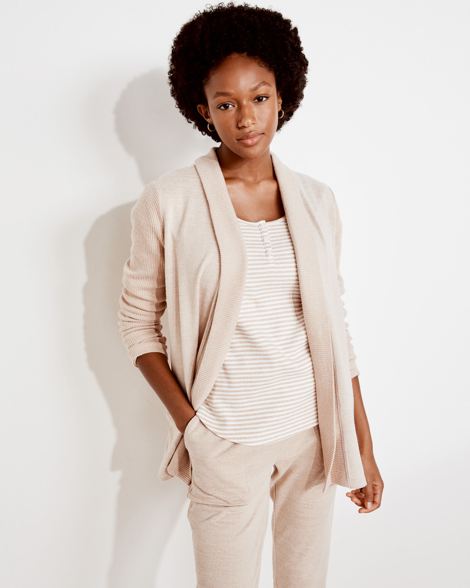 Striped Ribbed Henley Long Sleeve Tee Haven Well Within