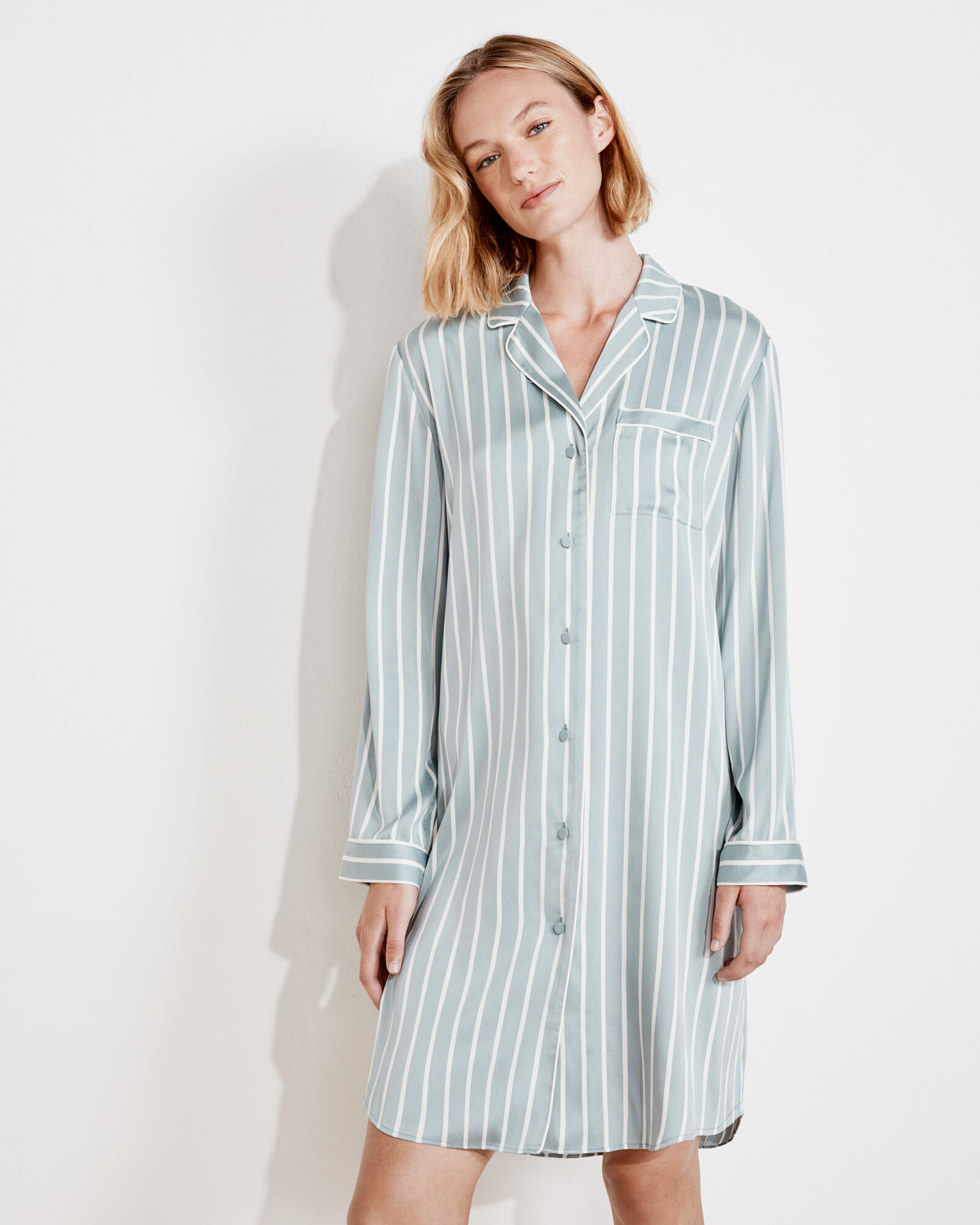 Washable Silk Striped Sleep Shirt Haven Well Within