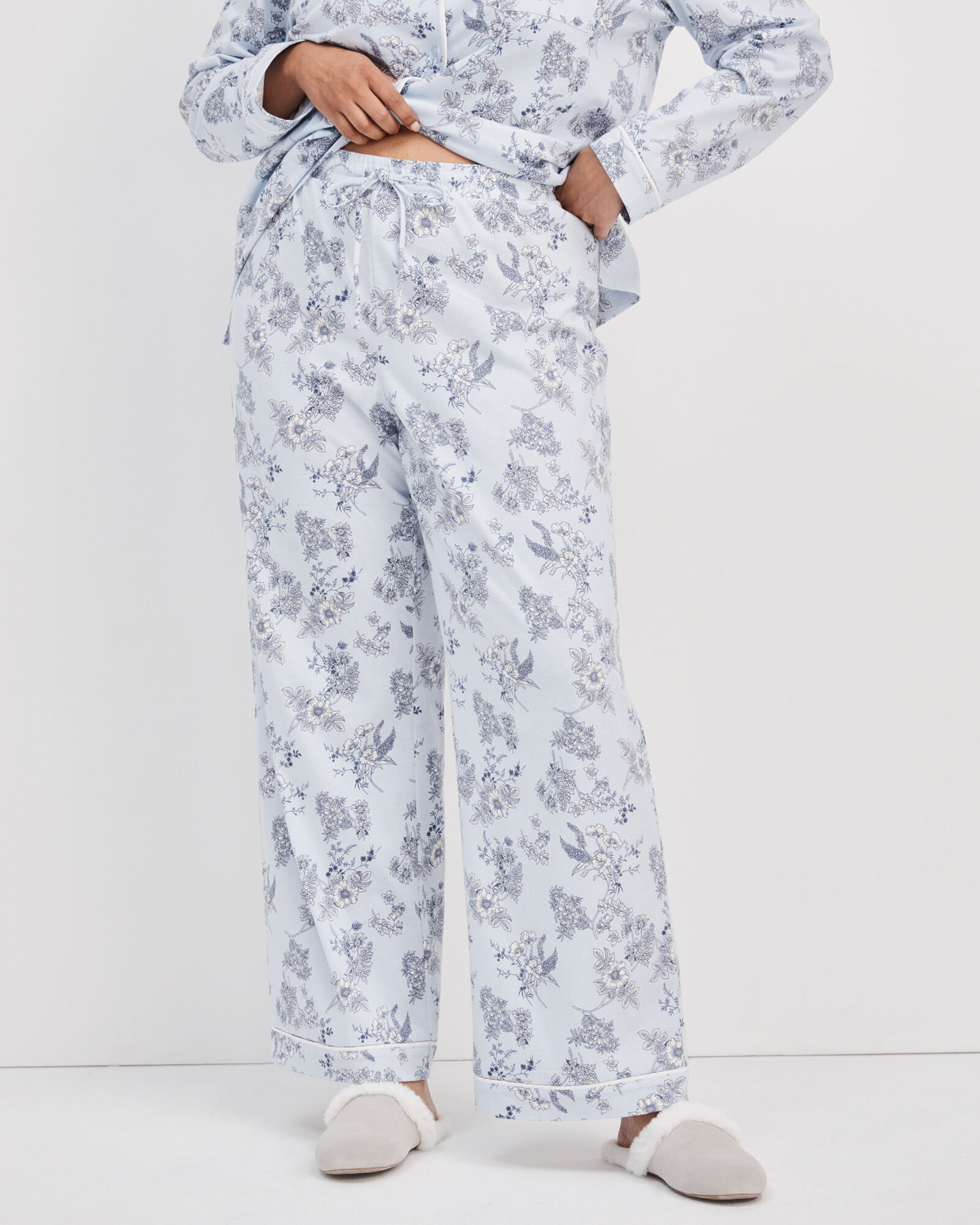 Organic Cotton Jersey Sketched Floral Pajama Pants Haven Well Within