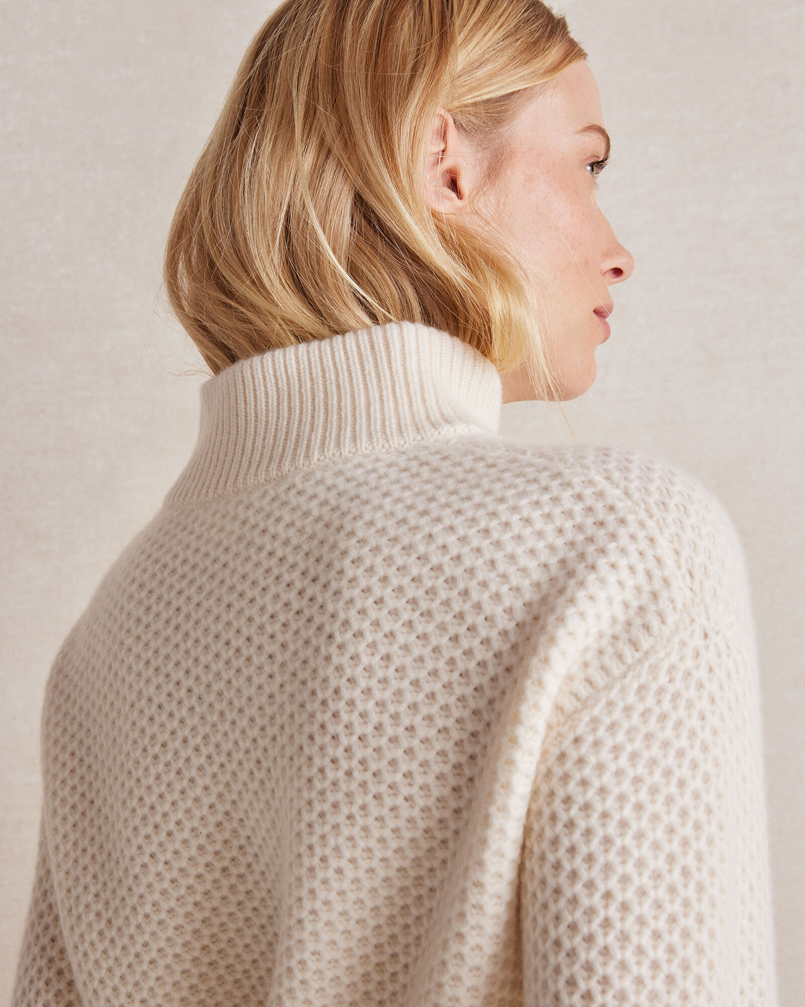 Cashmere Honeycomb Shawl Collar Sweater