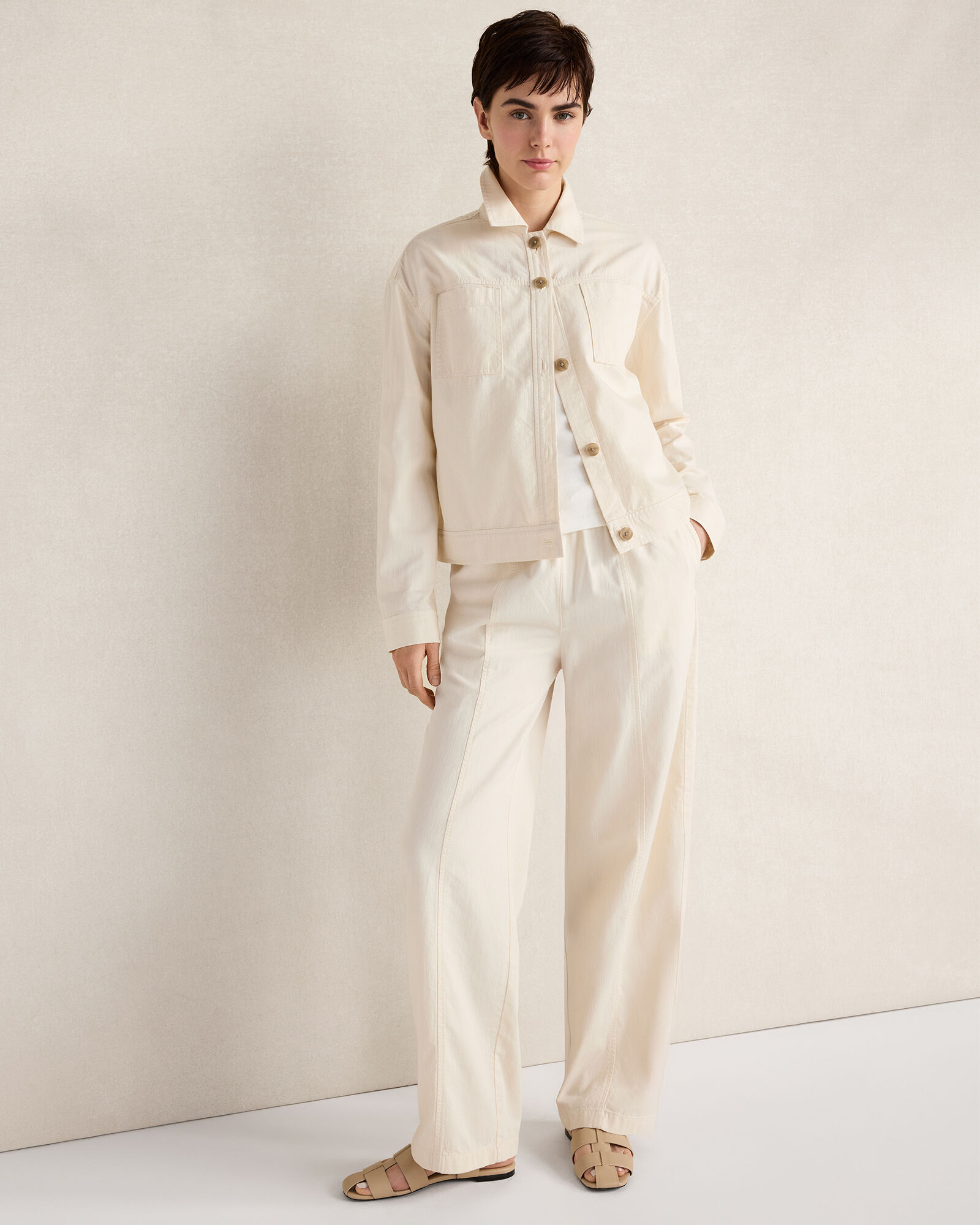 Cotton Ecru Denim Barrel Leg Pants