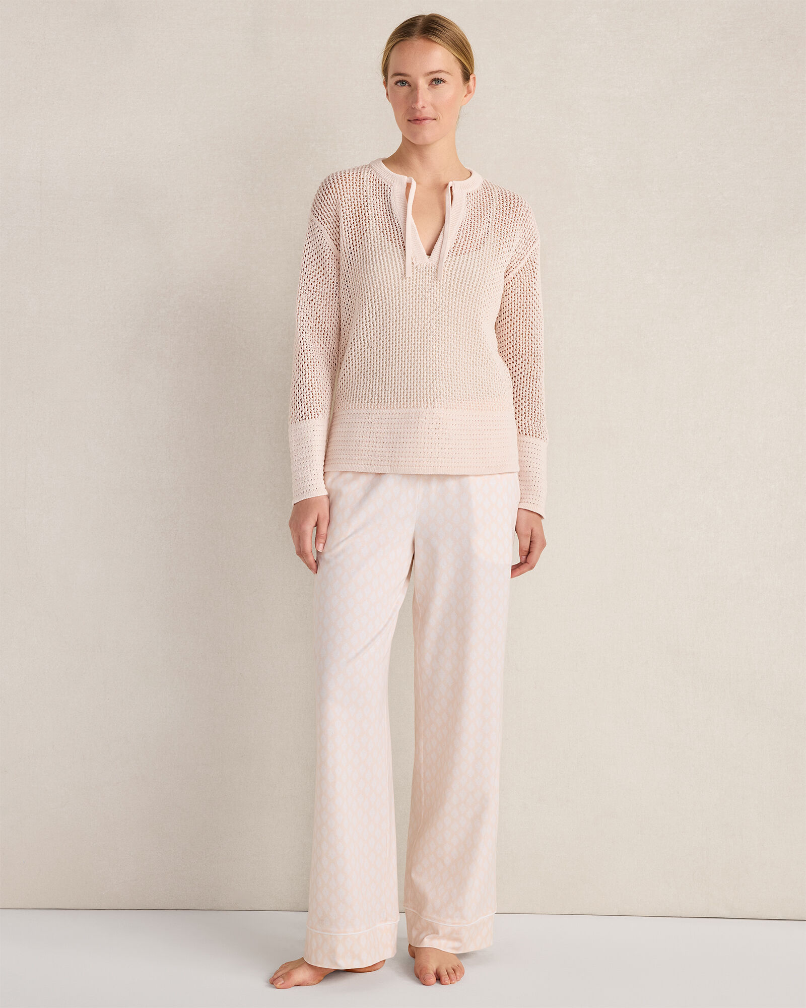 Organic Cotton Open Stitch Split Neck Pullover