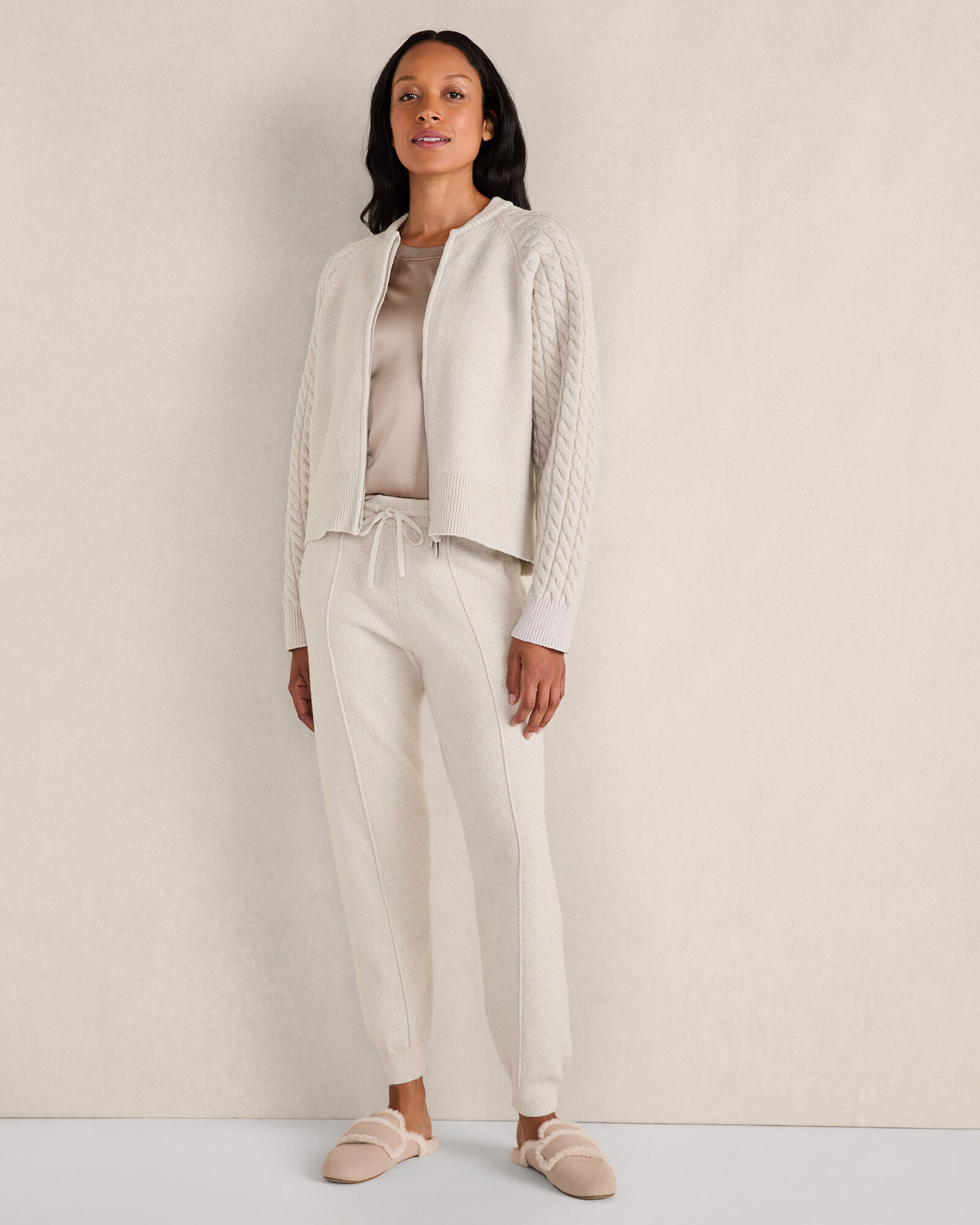 Organic Cotton Cable-Sleeve Zip-Up Cardigan | Haven Well Within