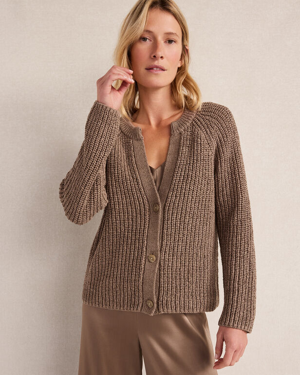 Cotton Tape Yarn V-Neck Cardigan