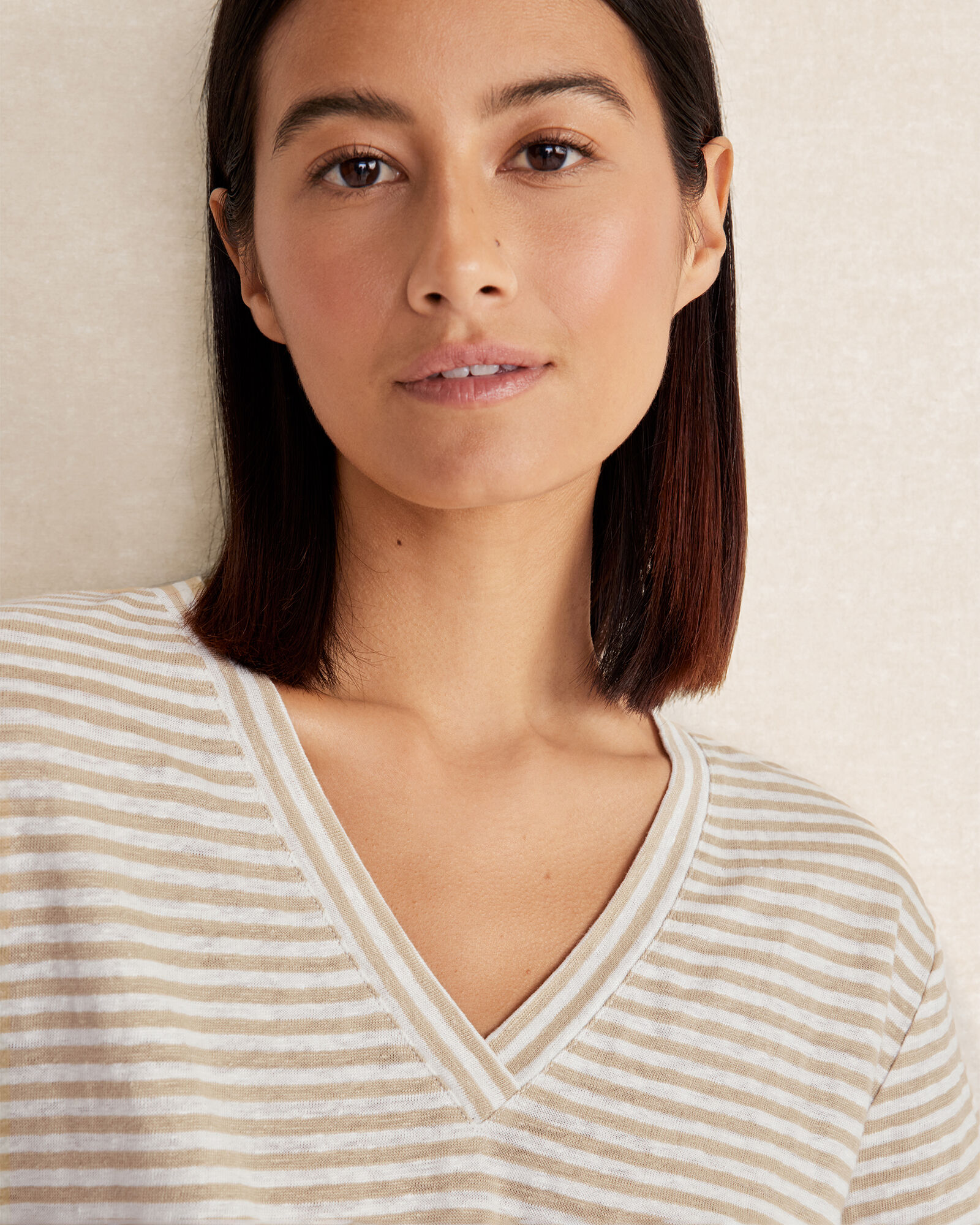 Linen Jersey Striped V-Neck Tee | Haven Well Within