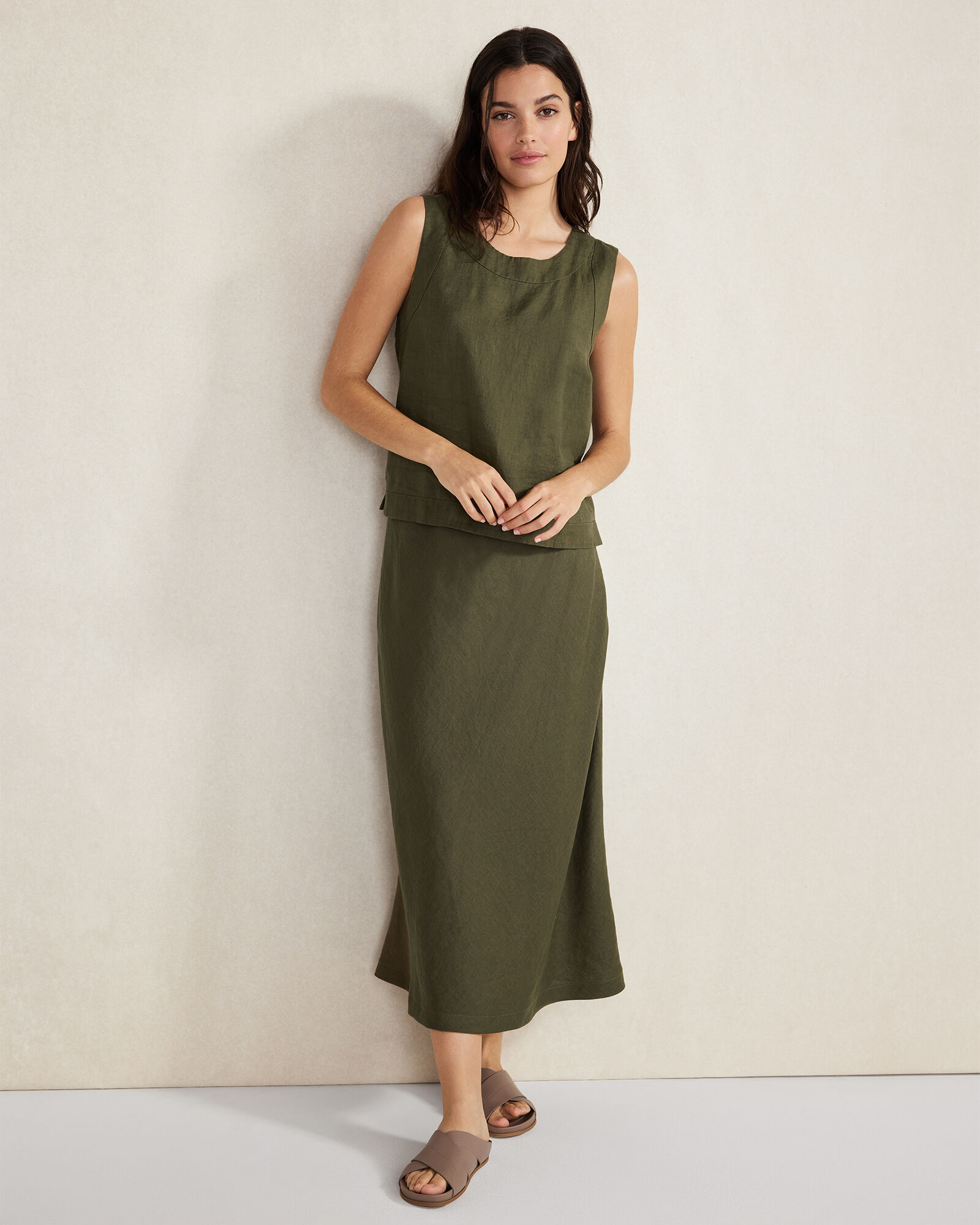 Sleeveless Linen Top with Draped Neck