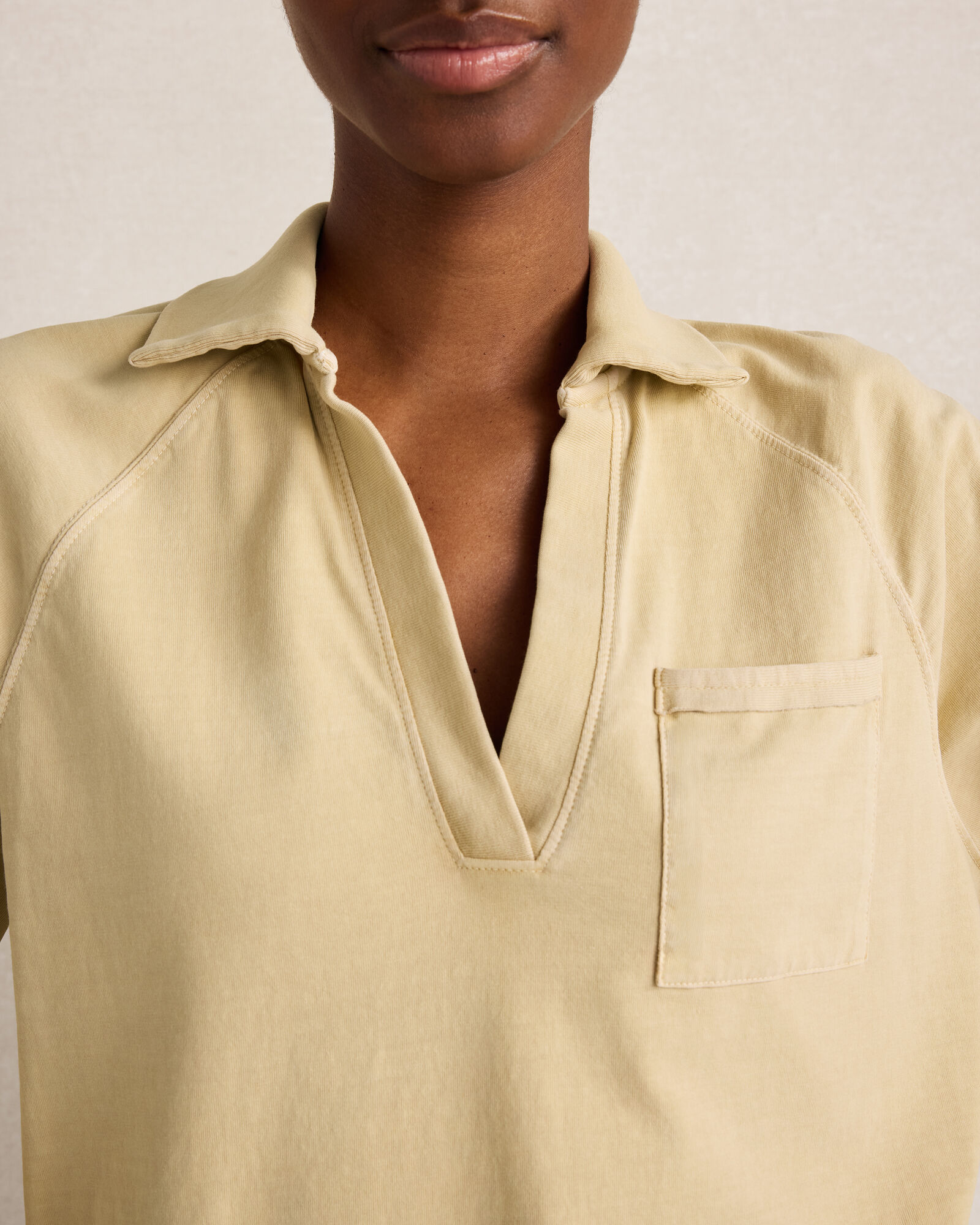 Garment-Dyed Organic Cotton Jersey Johnny Collar Top