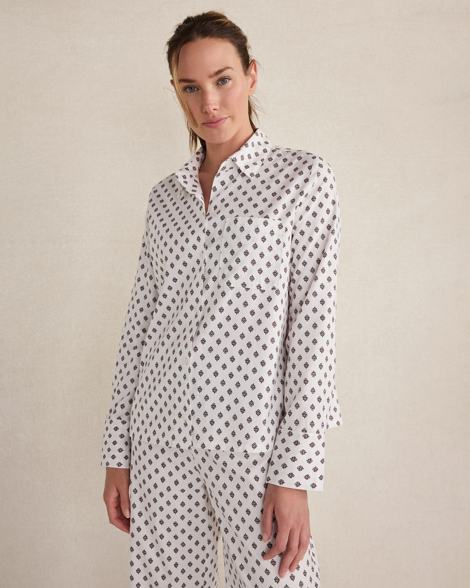 Organic Cotton Blend Floral Tile Pajama Top