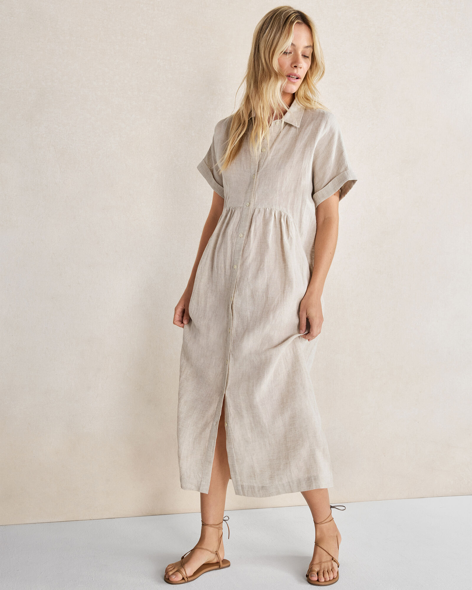 Linen Button-Front Dress
