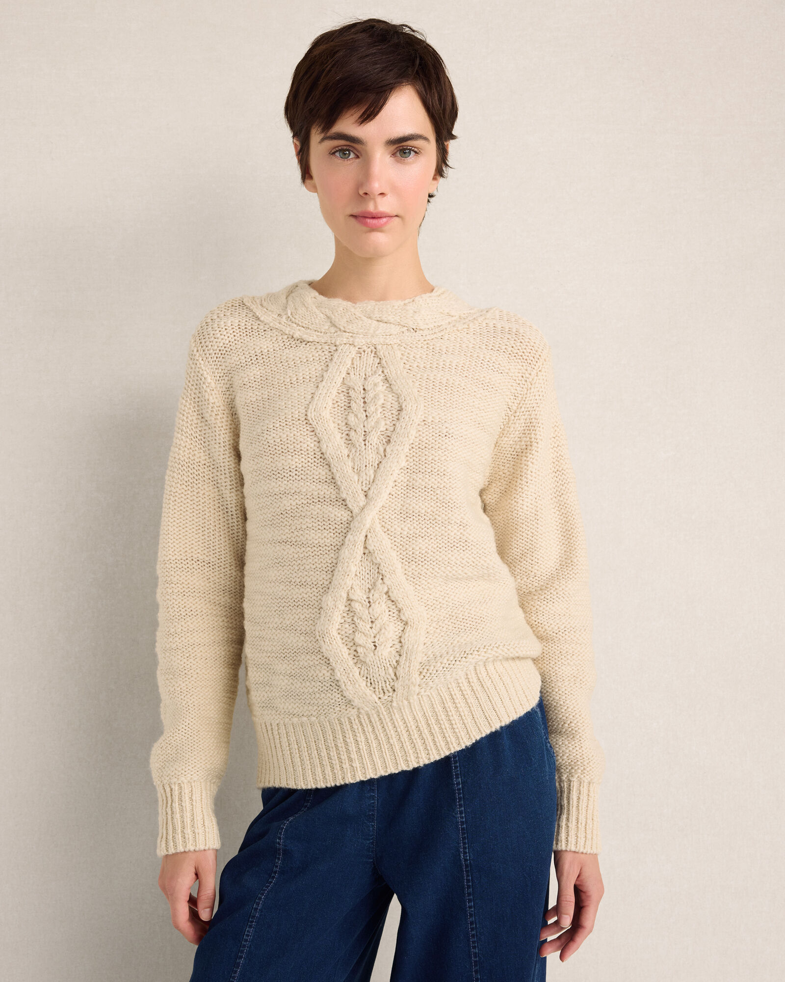 Roving Wool Diamond Cable Sweater