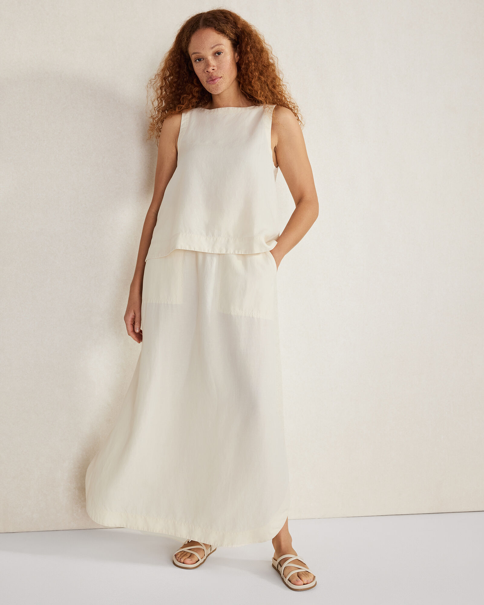 Linen Blend Maxi Shirttail Skirt