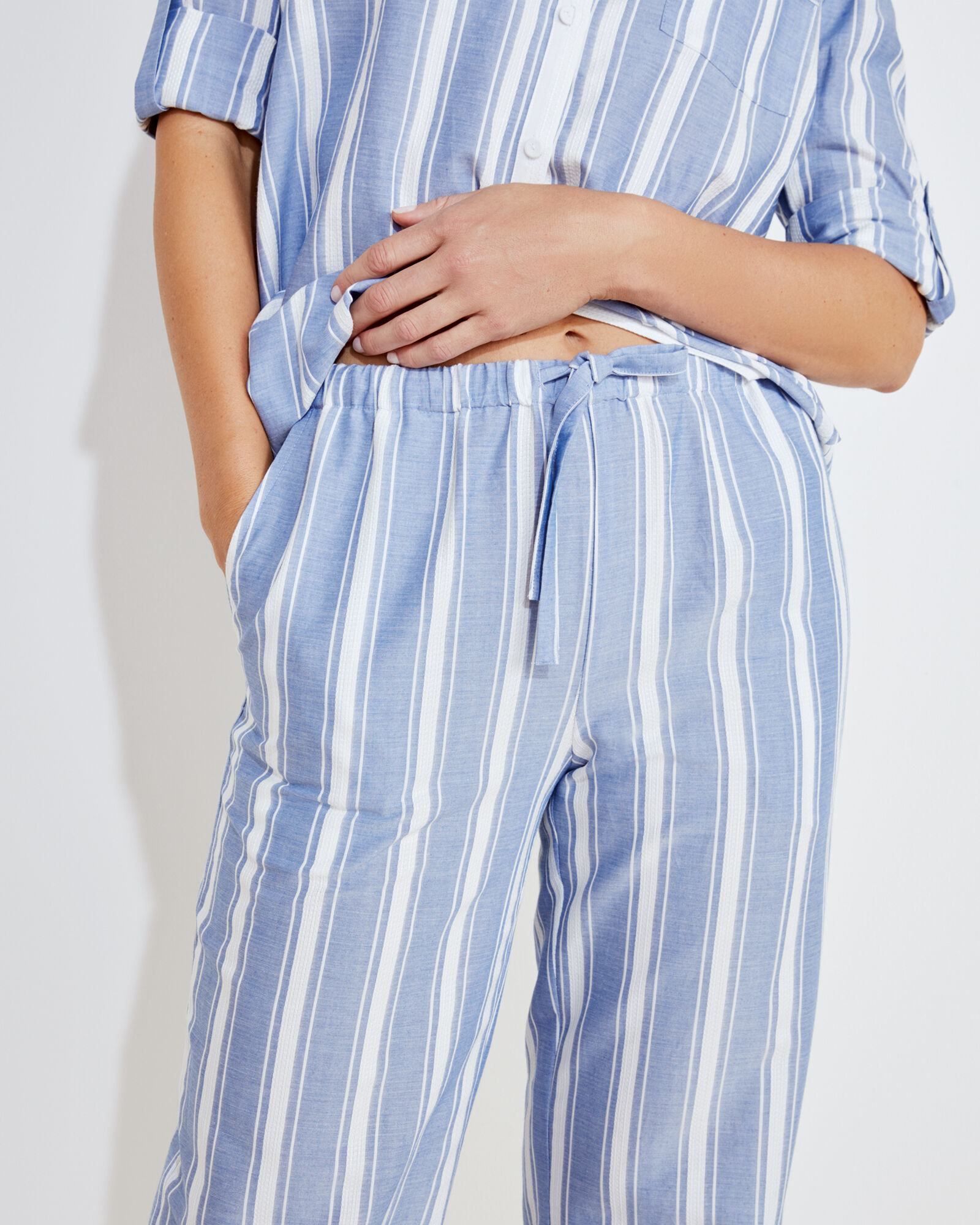 Cotton Blend Striped Drawstring Pants Haven Well Within