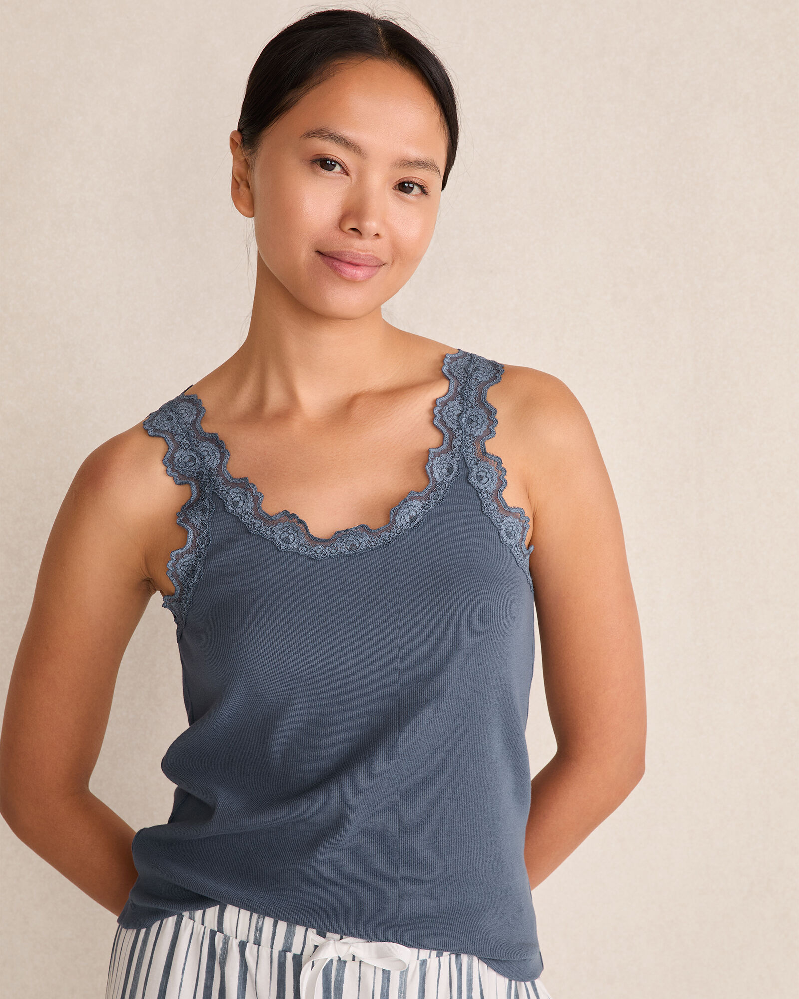 Resti Organic Cotton Rib Knit Lace Tank
