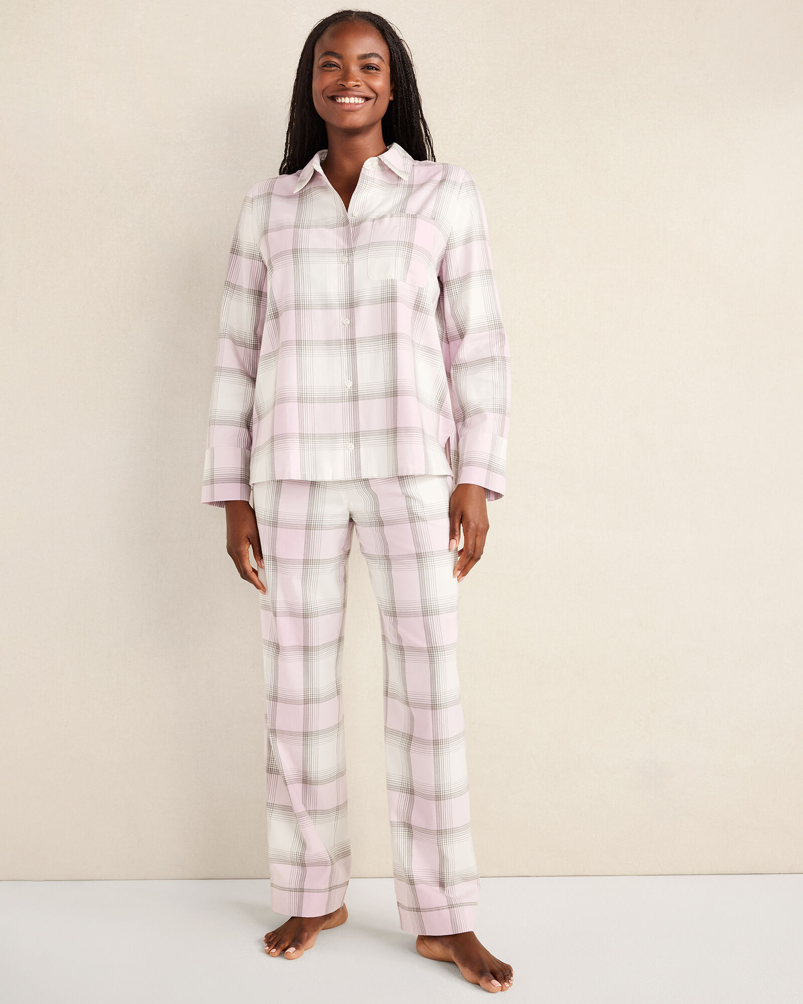 Lightweight Flannel Frosted Plaid Pajama Top