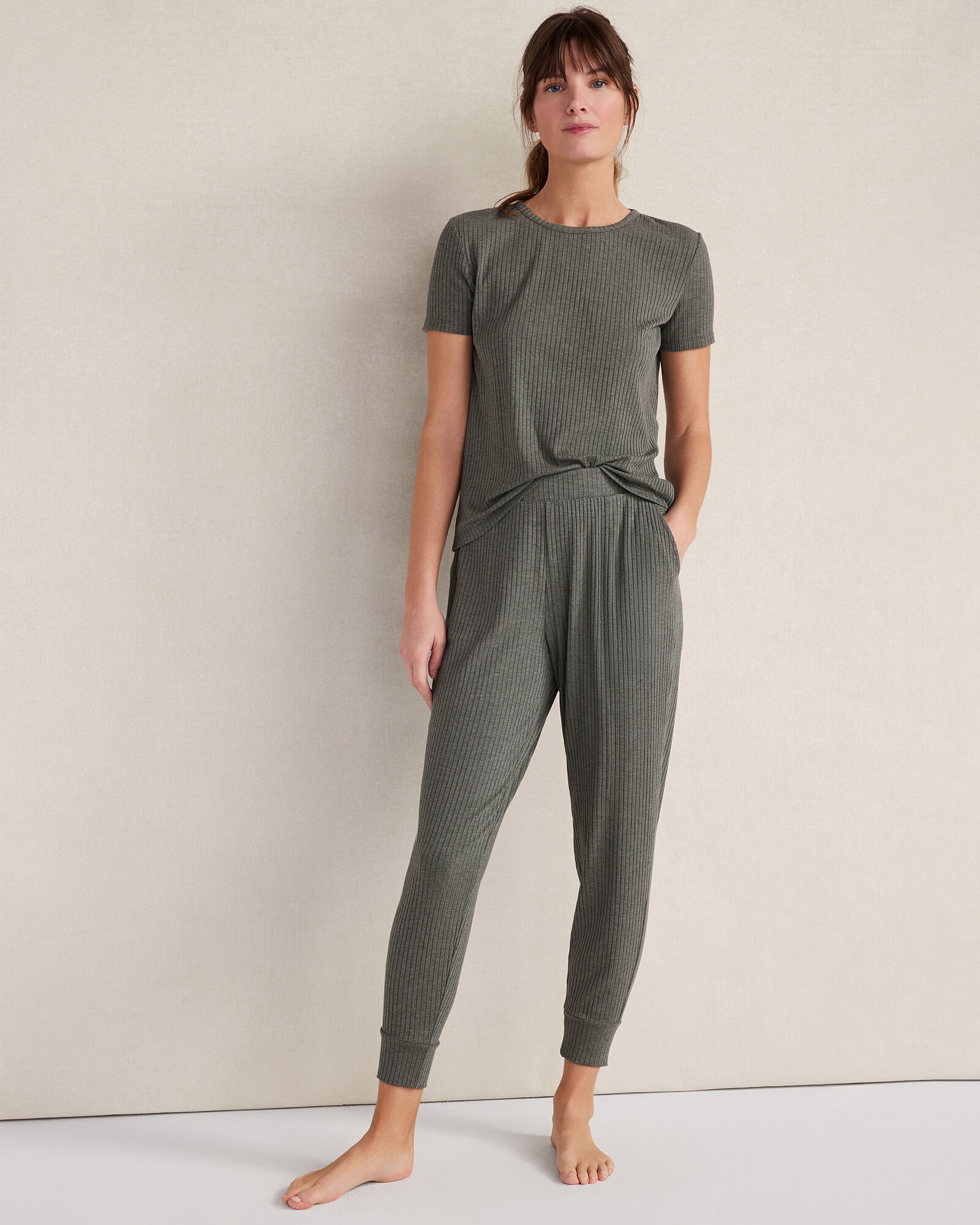 Resti Drapey Rib Knit Short Sleeve Top