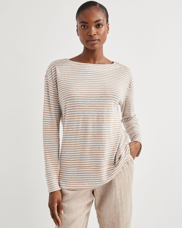 Linen Jersey Striped Boat Neck Tee