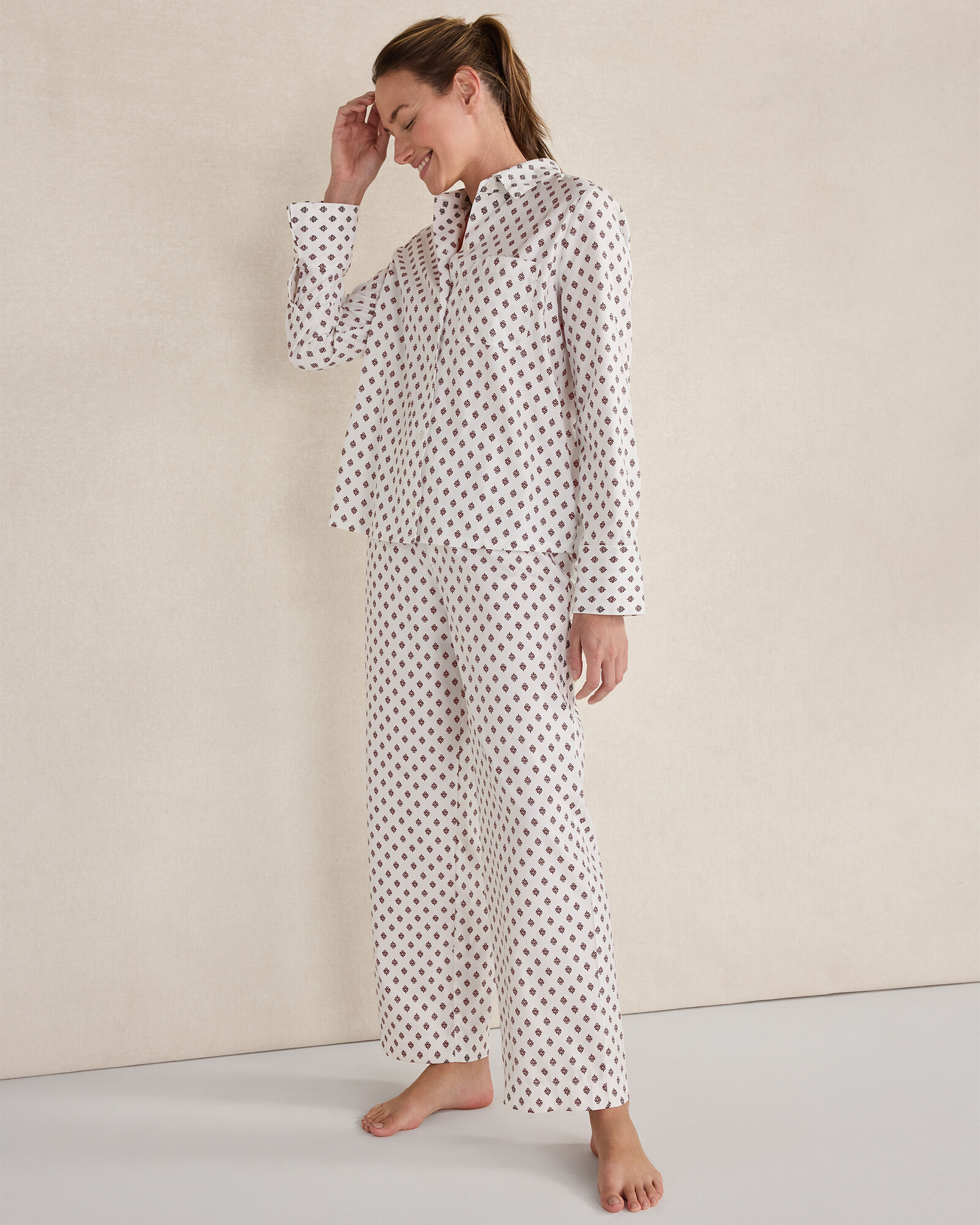 Organic Cotton Blend Floral Tile Pajama Top