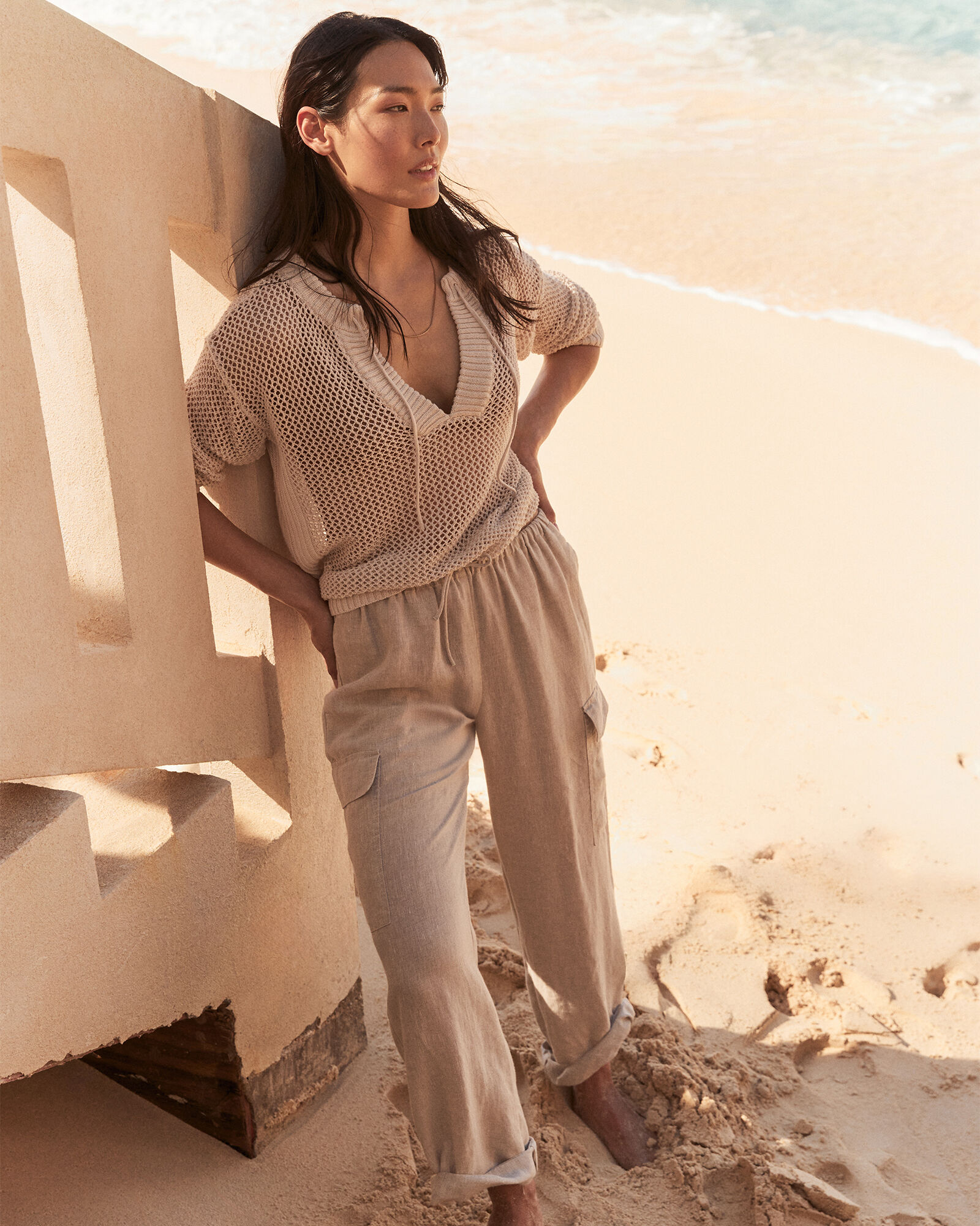 Organic Cotton Linen Open Stitch Pullover