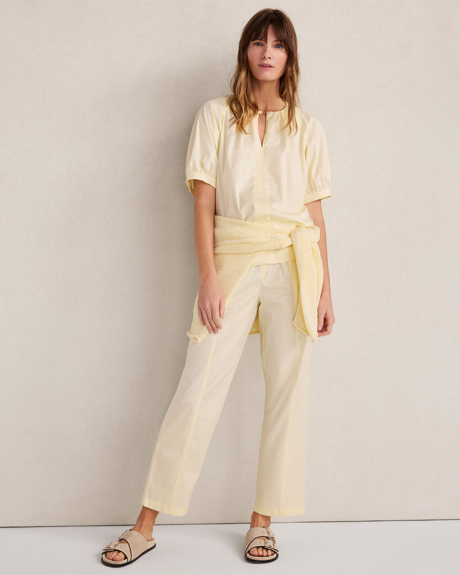 Organic Cotton Twill Split Neck Top