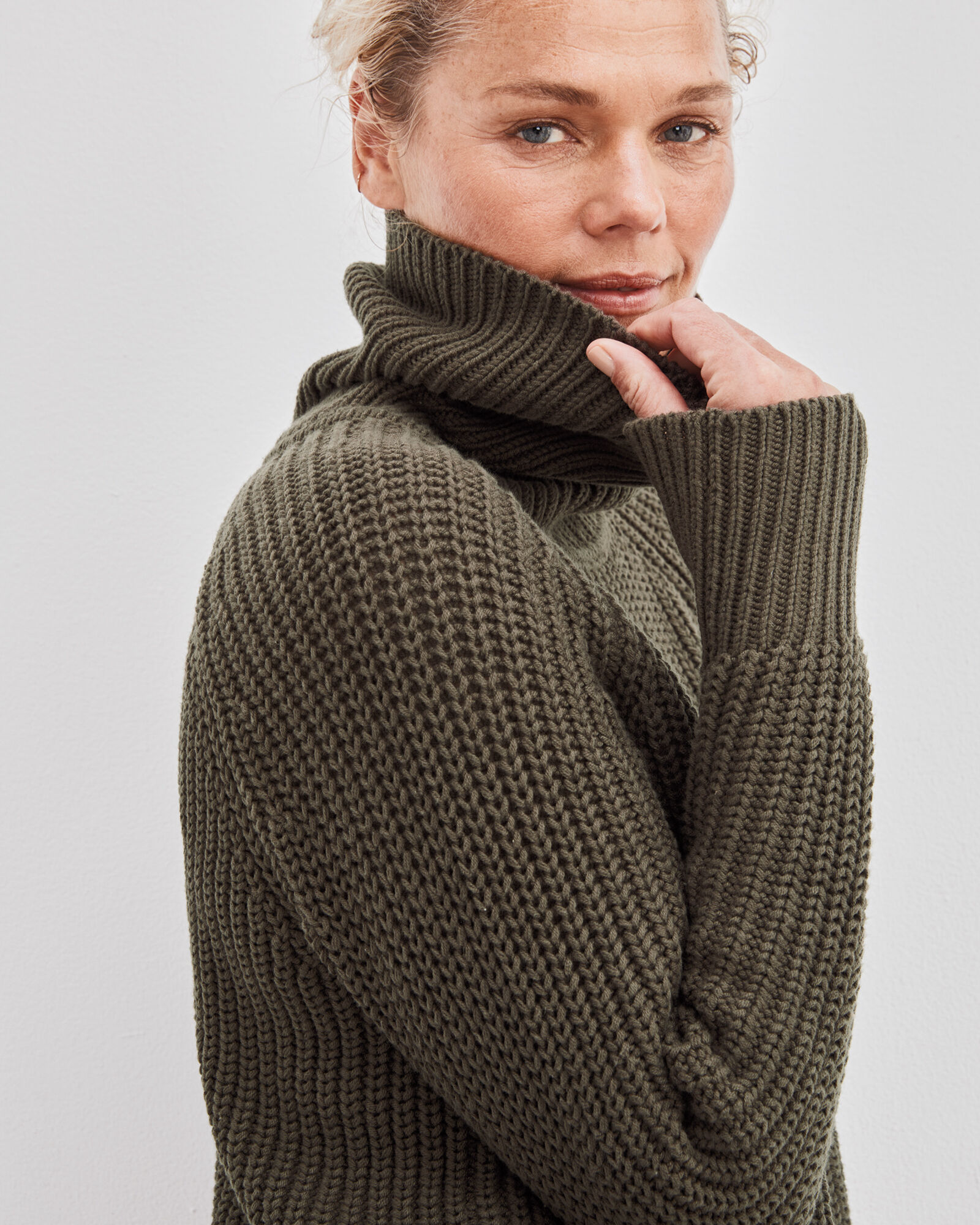 Shaker Knit Funnel Neck Sweater