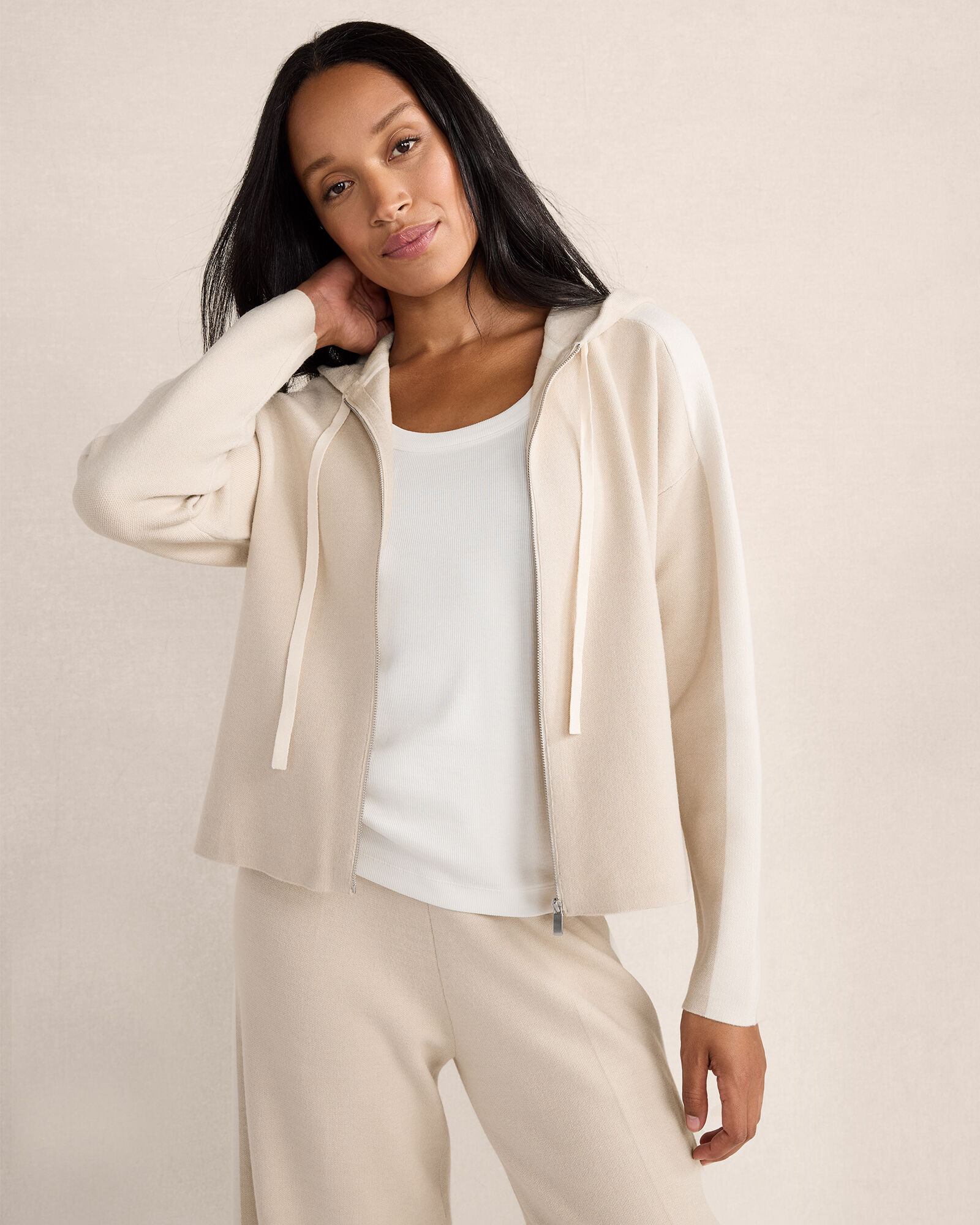 Tuxedo zip up hoodie top