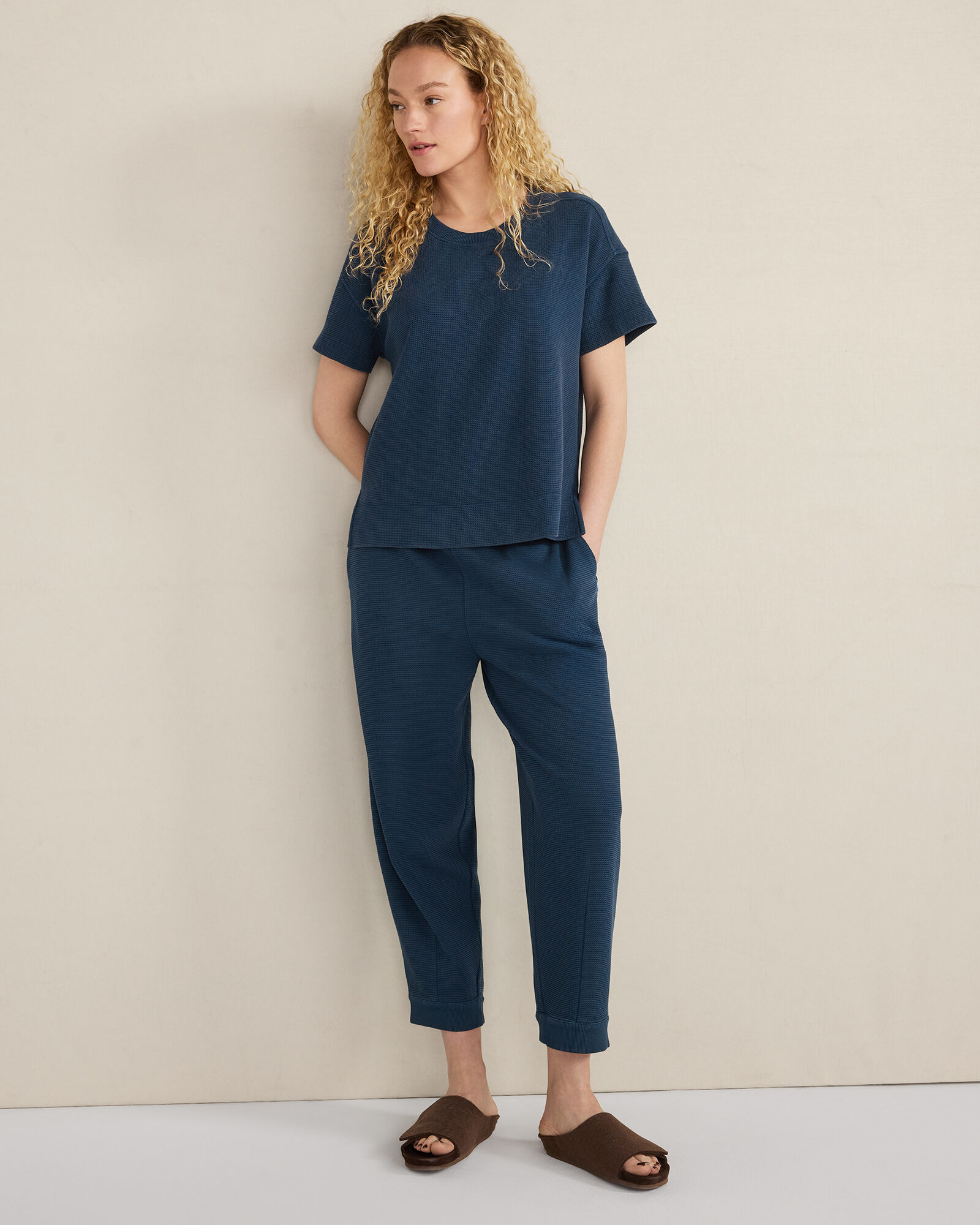 Organic Cotton Waffle Barrel Leg Pants