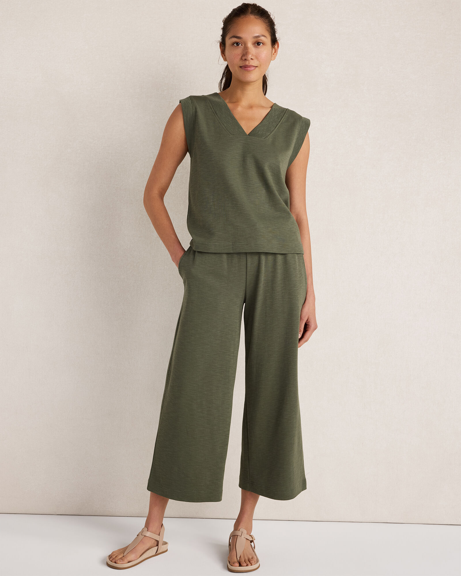 Organic Cotton Slub Interlock V-Neck Top