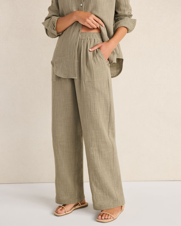 Textured Cotton Gauze Pants
