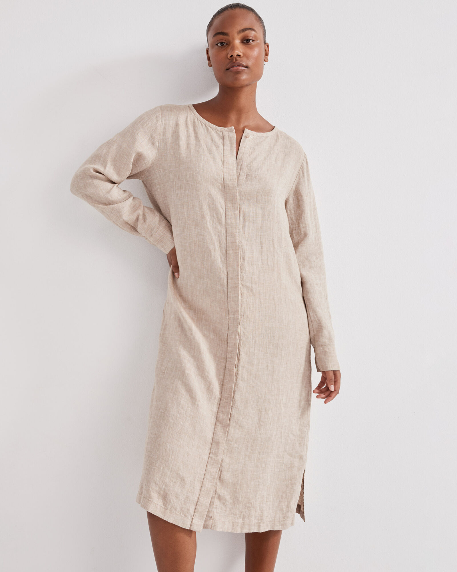 Linen Shirt Dress - Camel