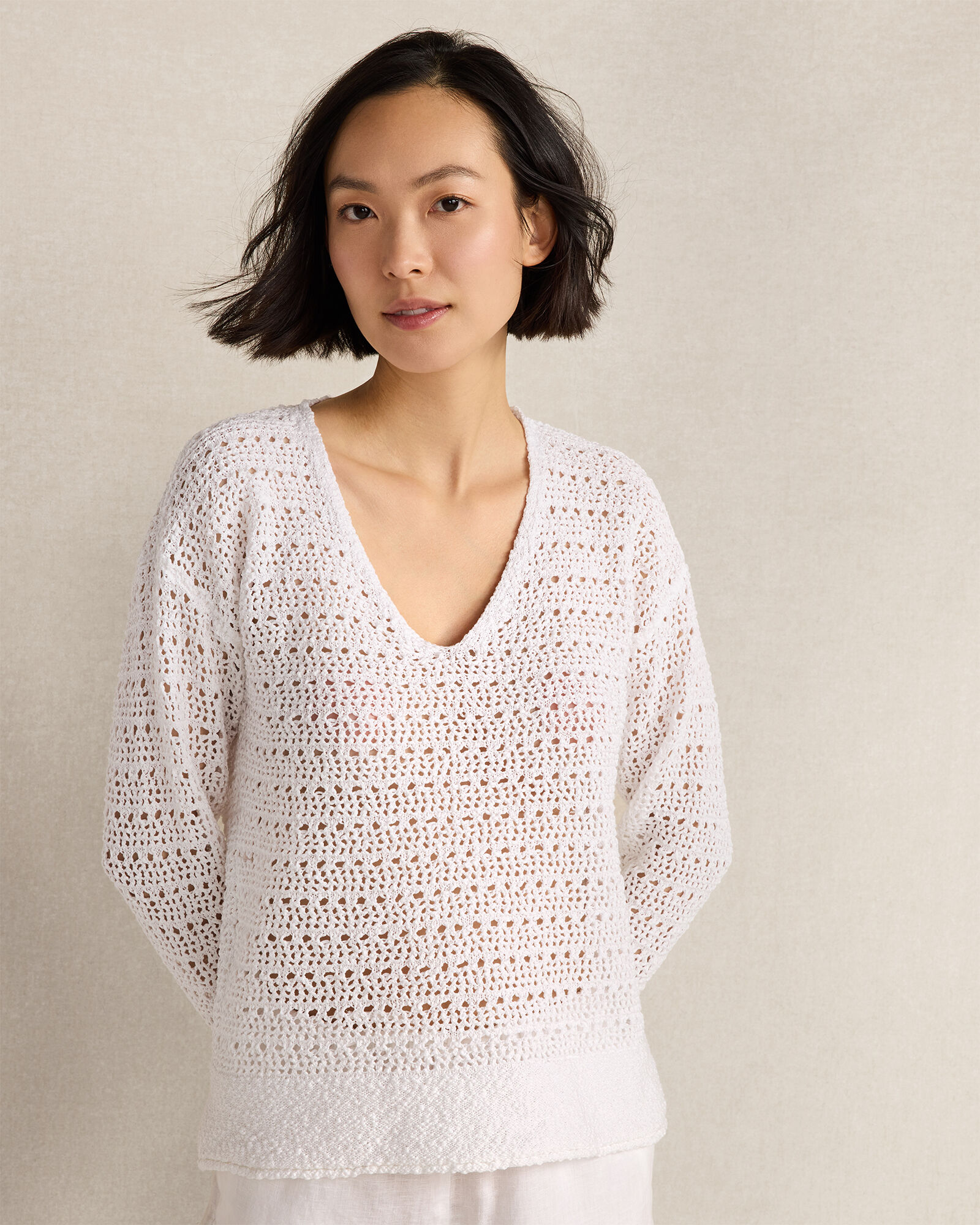 Textured Cotton V-Neck Sweater