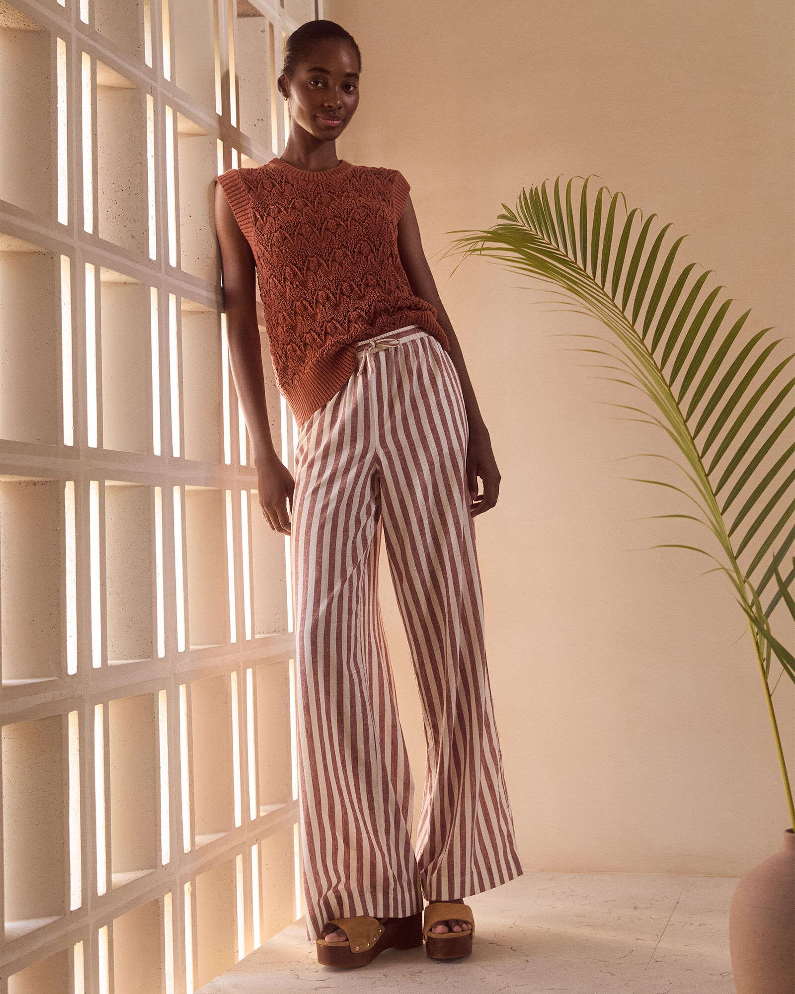 Organic Cotton Linen Striped Wide Leg Pants