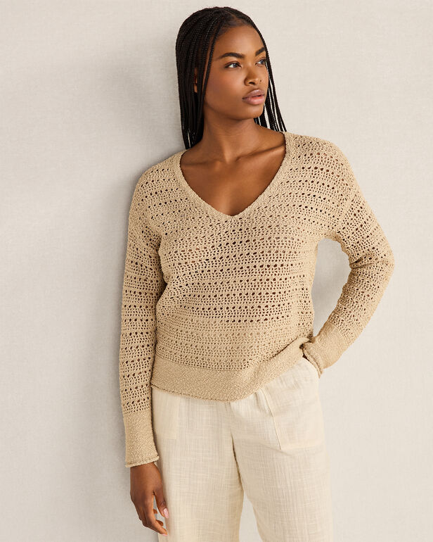 Textured Cotton V-Neck Sweater