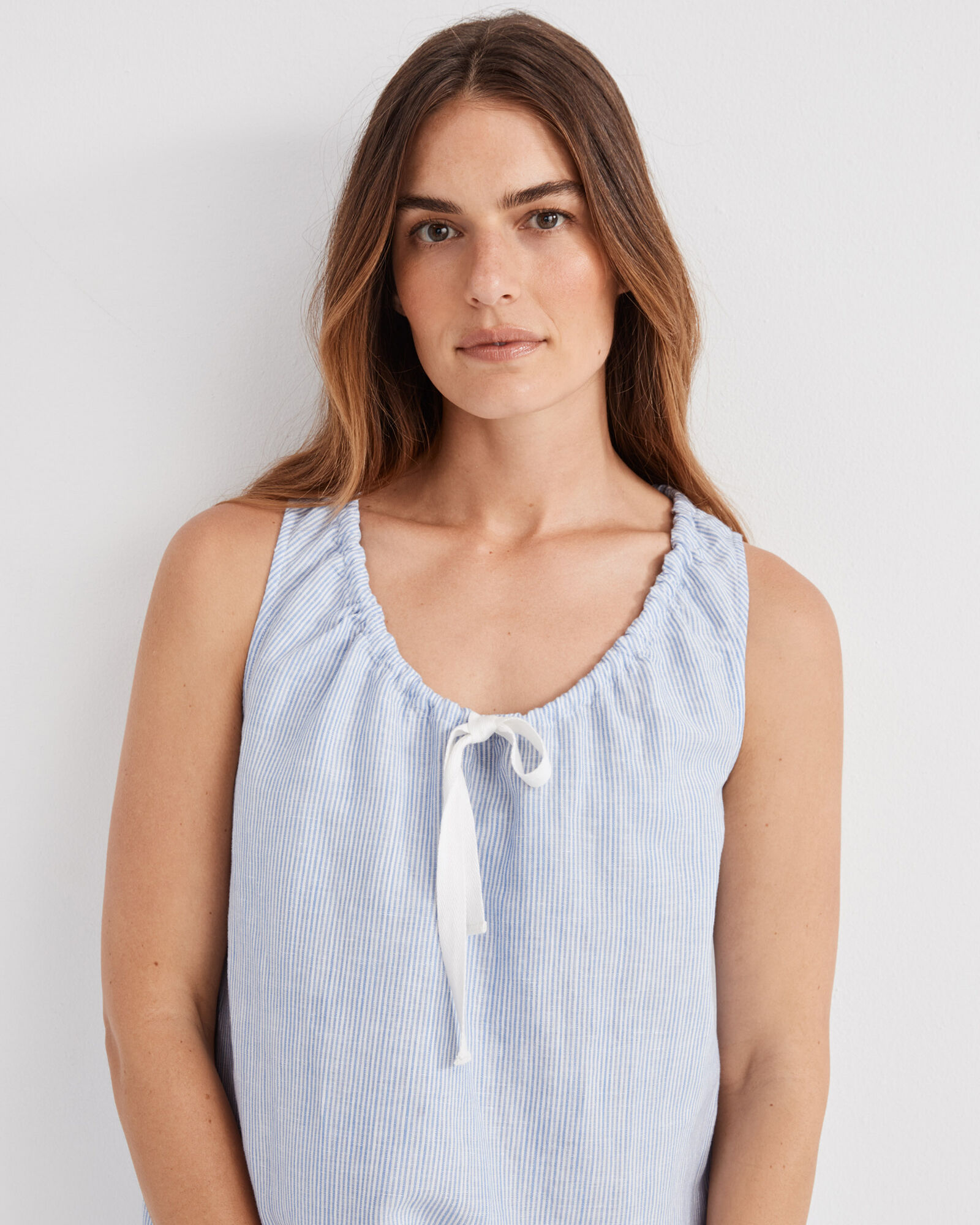 Linen Cotton Pinstripe Sleep Dress