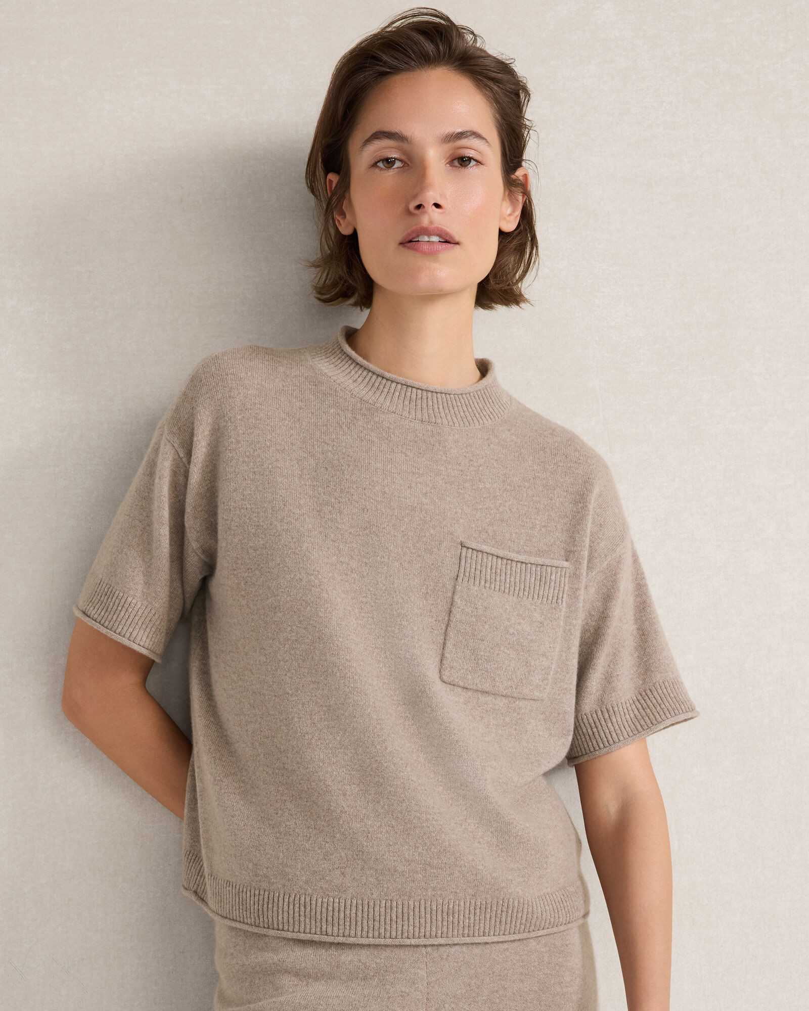 Featherweight Cashmere Rolled Hem Sweater Tee