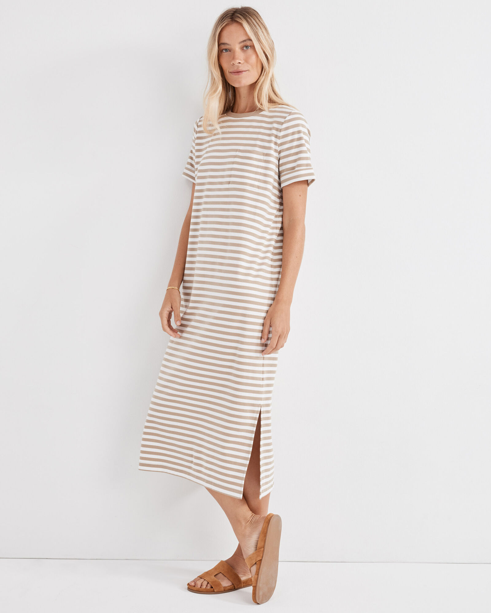 beige striped shirt dress SIDNEY SHIRT DRESS