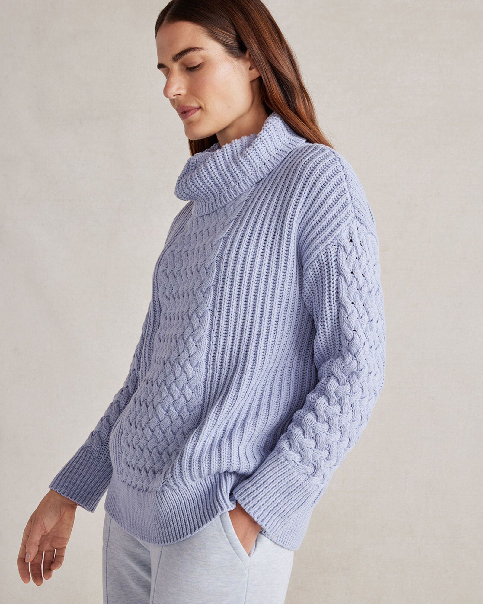 Woven Right Cable-Knit Hooded Sweater